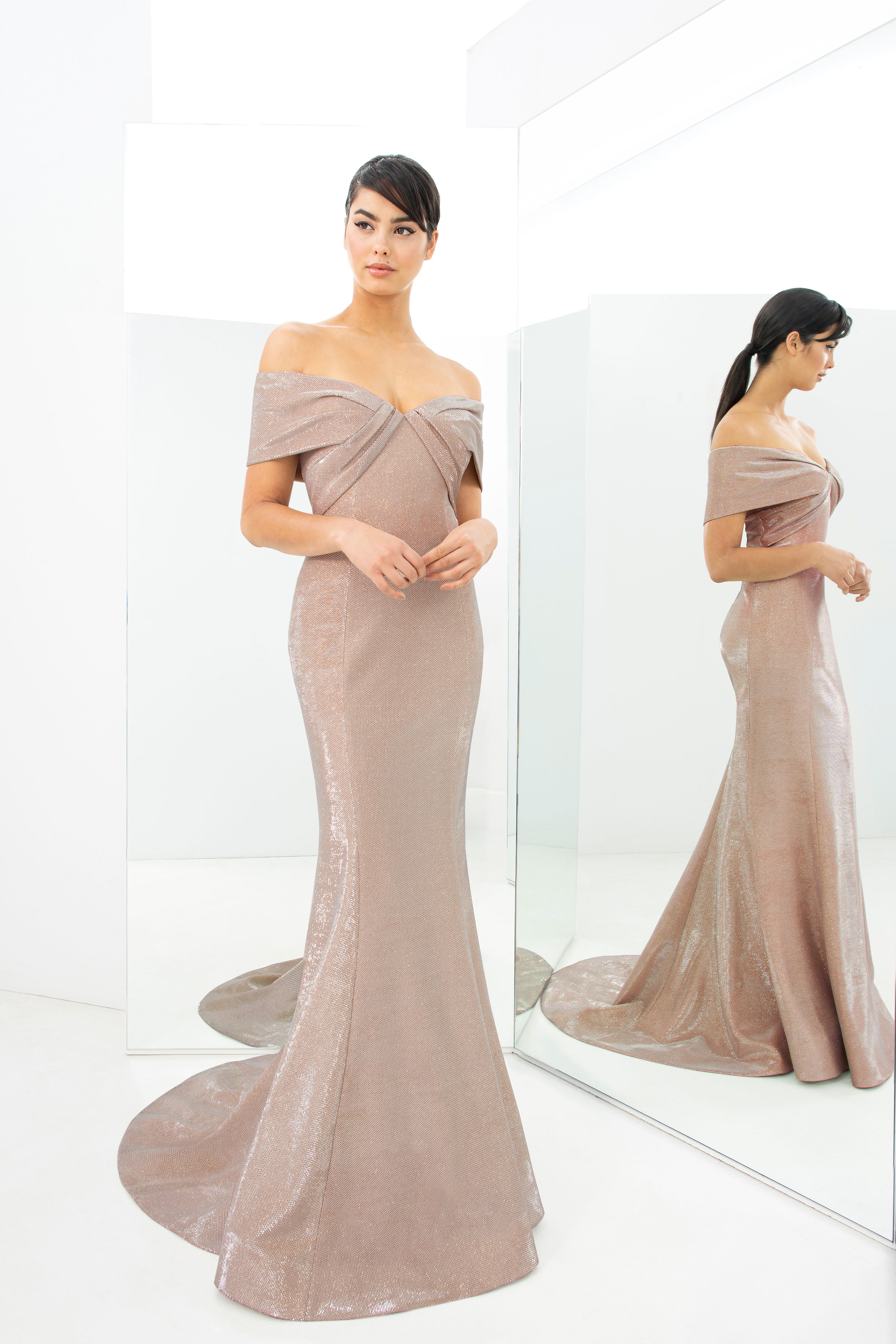 Formal Dresses Metallic Long Formal Evening Dress Rose Gold