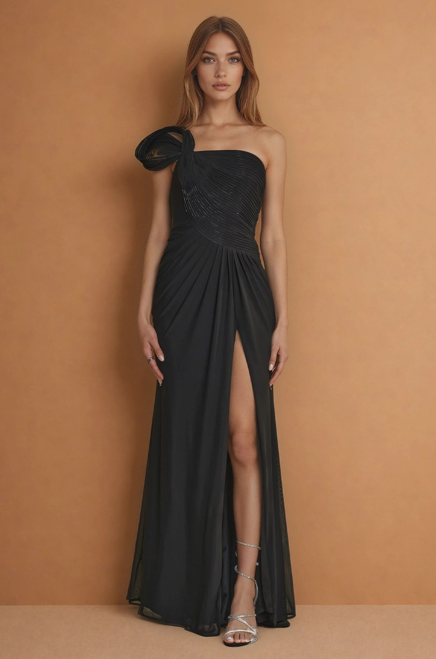 Elegant Sculpted Shoulder Evening Gown for Party, Gala & Weing