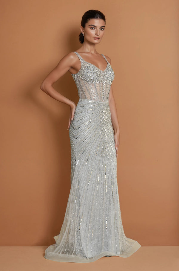 Charcoal Sweetheart Neckline Sequin Formal Dress