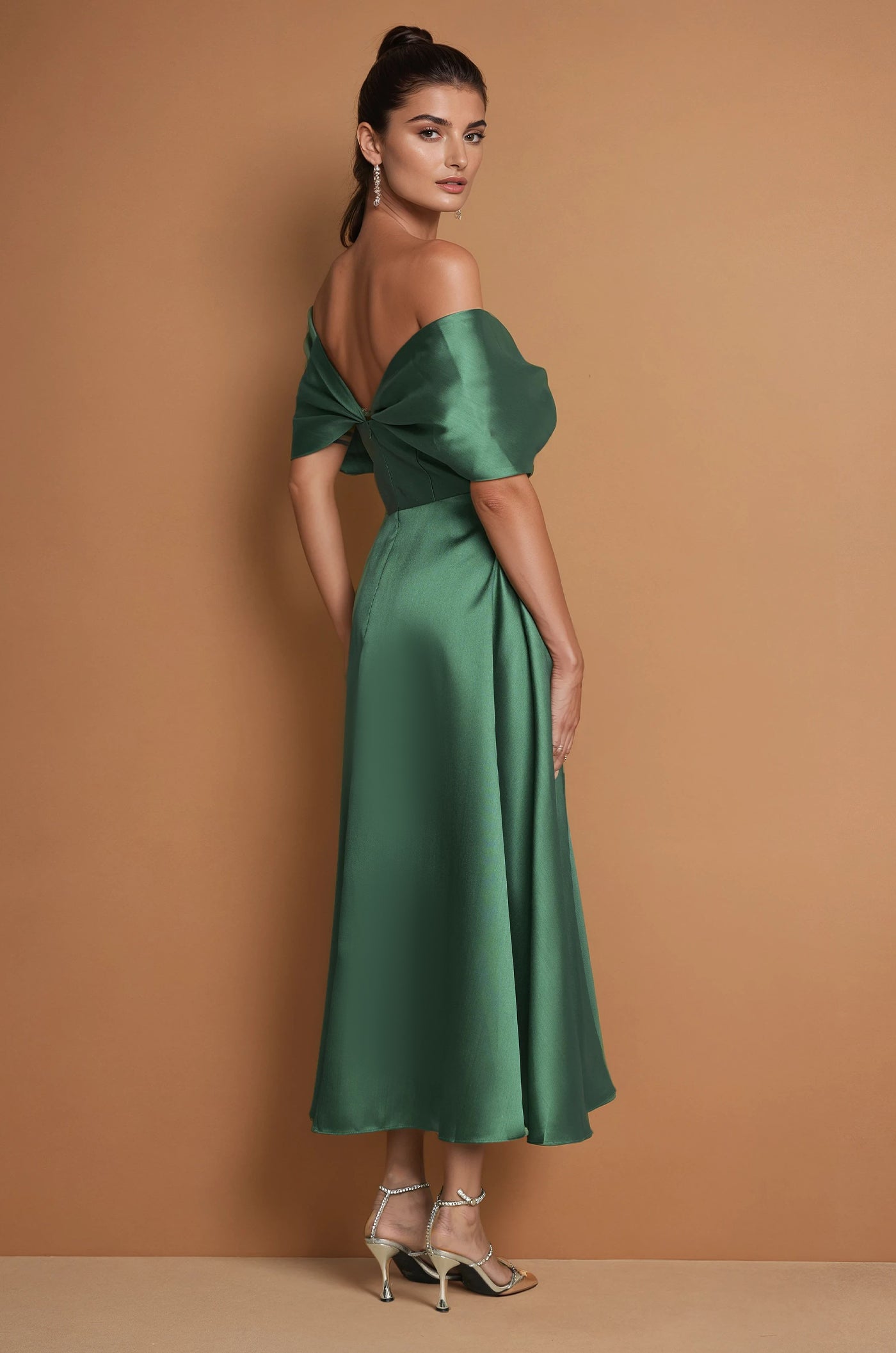 Cocktail Dresses Midi Formal Cocktail Dress Off Shoulder Sleeves Emerlad Green