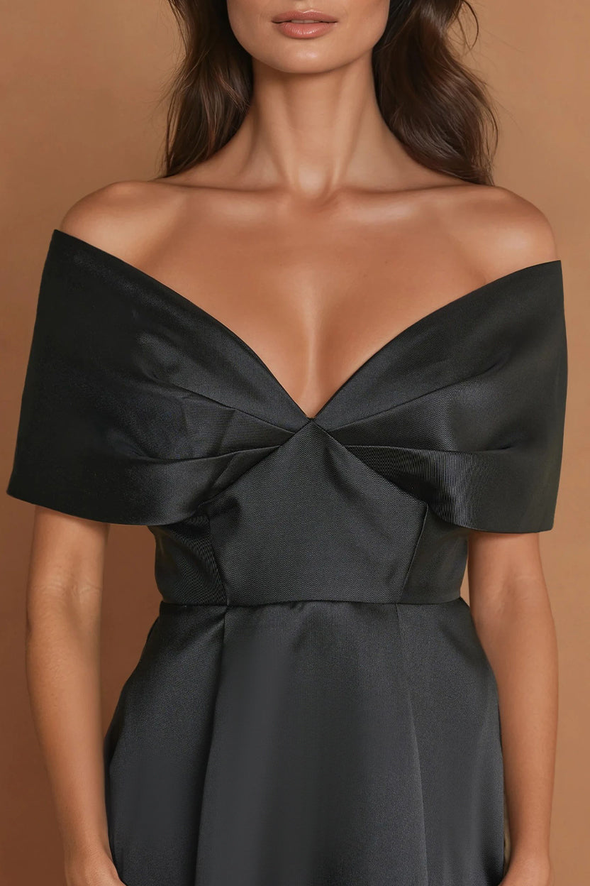 Cocktail Dresses Midi Formal Cocktail Dress Off Shoulder Sleeves Black