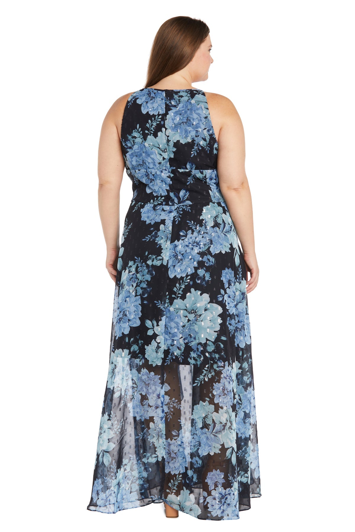 Plus Size Dresses Floral Short Tea Length Cocktail Plus Size Dress R&M Richards 1393W Navy