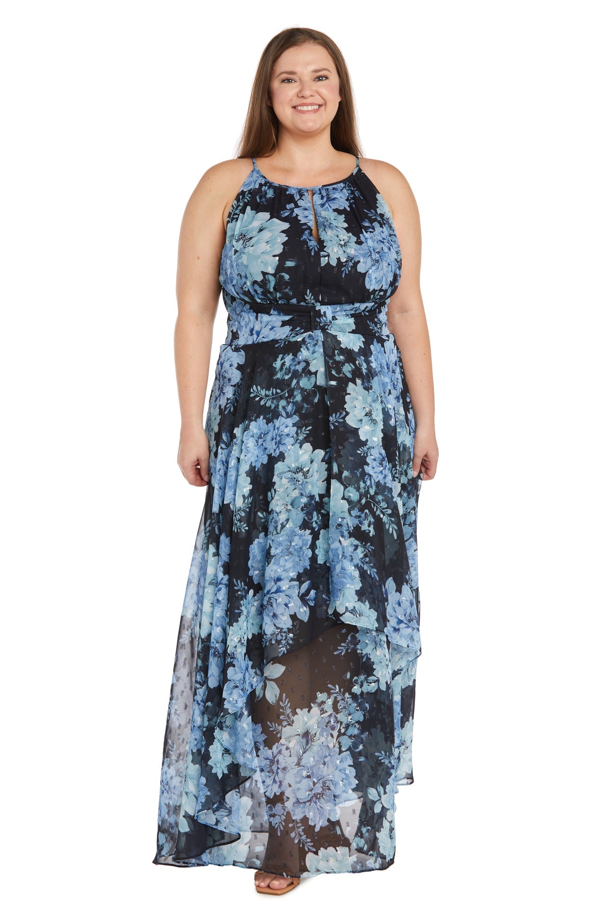 Plus Size Dresses Floral Short Tea Length Cocktail Plus Size Dress R&M Richards 1393W Navy