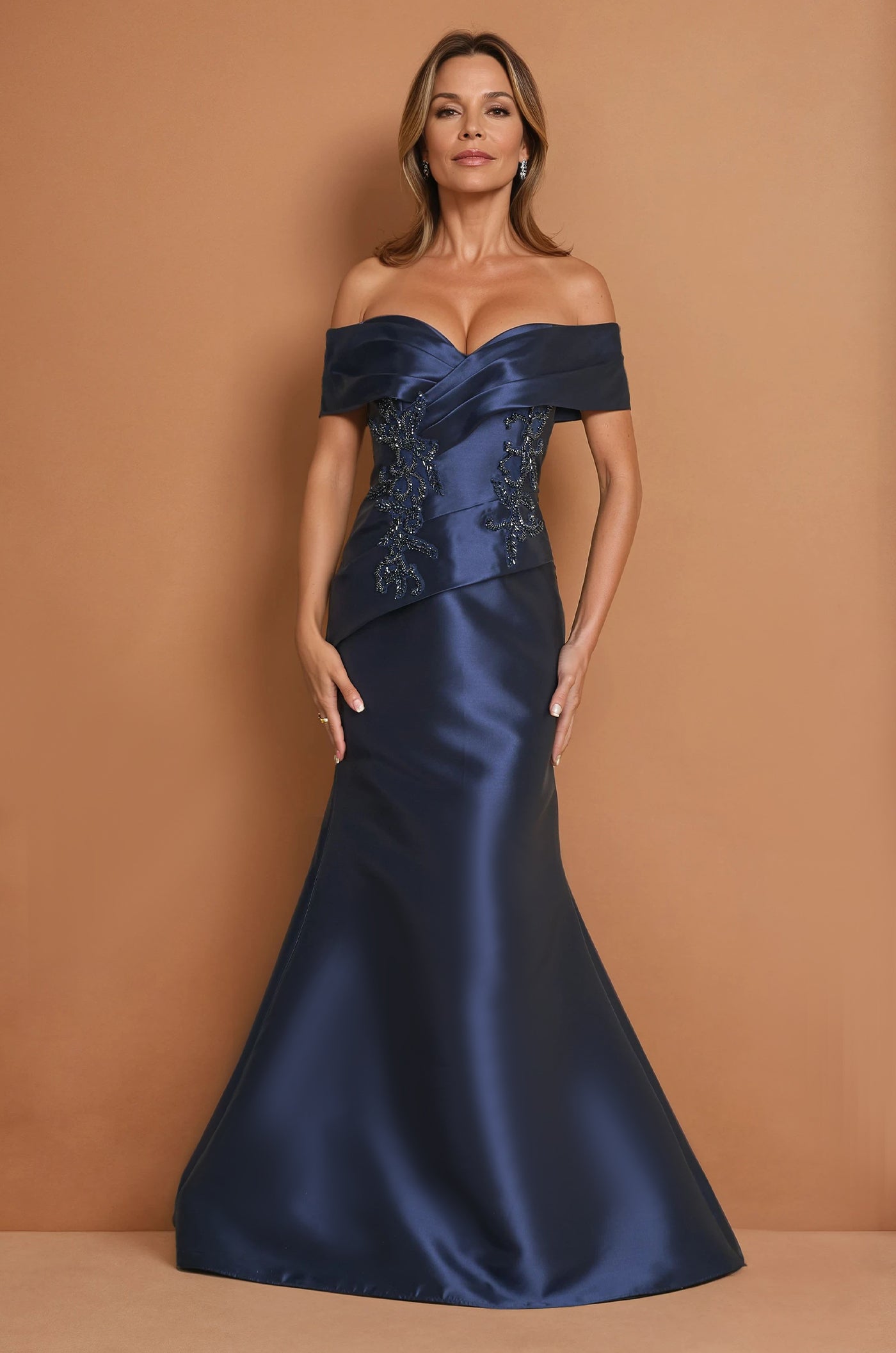 Formal Dresses Off Shoulder Long Evening Formal Dress  Navy