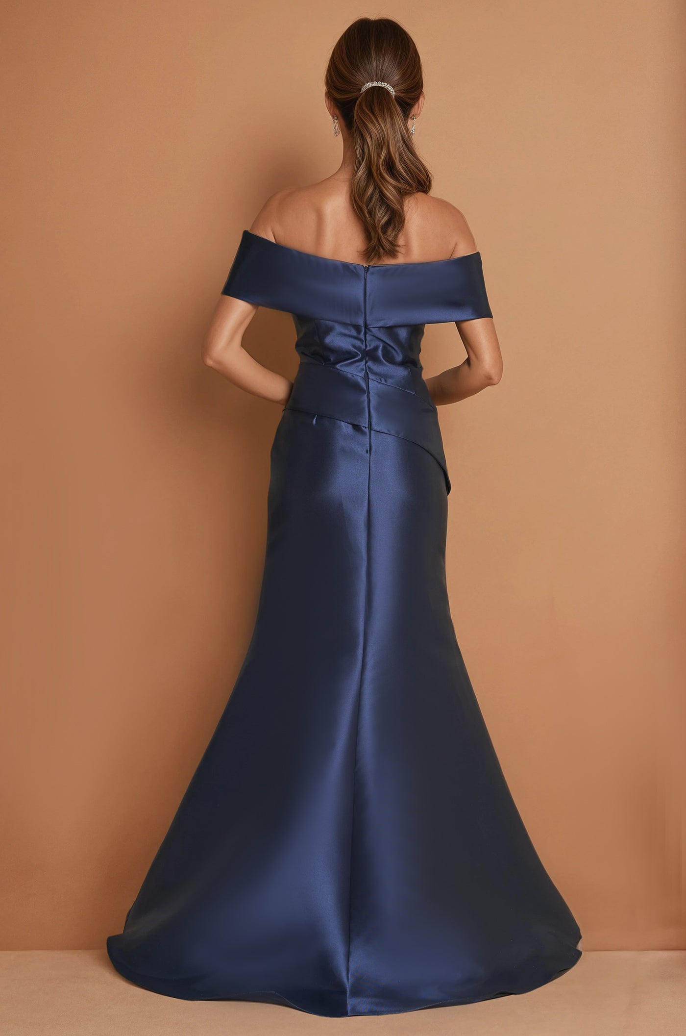 Formal Dresses Off Shoulder Long Evening Formal Dress  Navy
