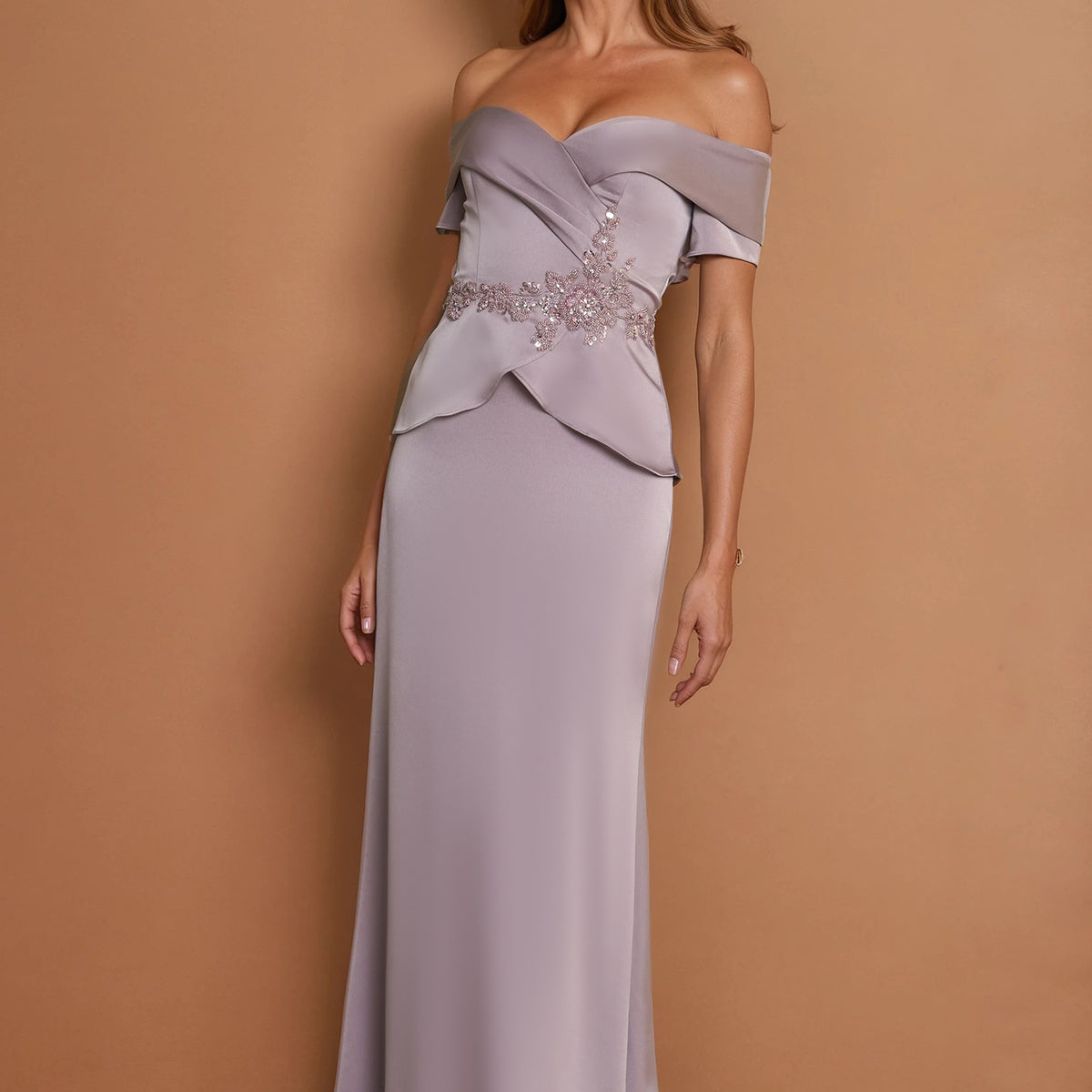 off the shoulder mob dress Mother of the Bride Dress with Off-Shoulder Sleeves