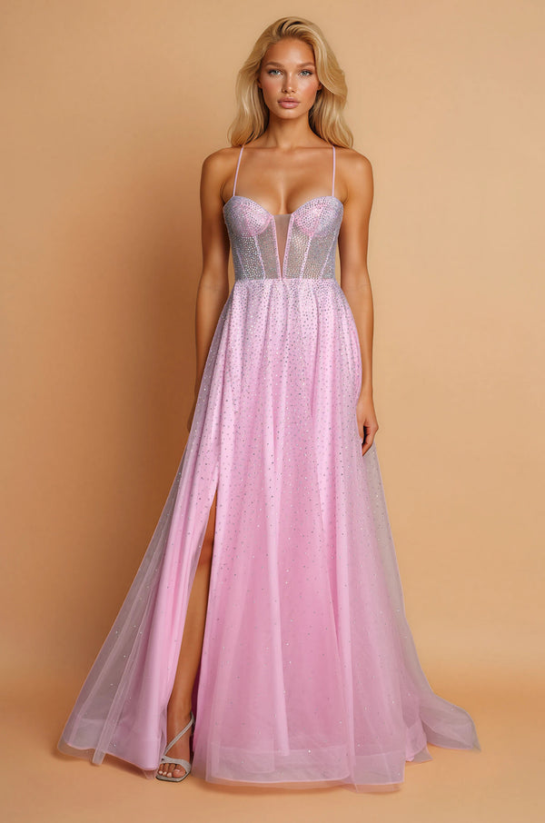 Long Pink Prom Sexy Ball Gown Dress