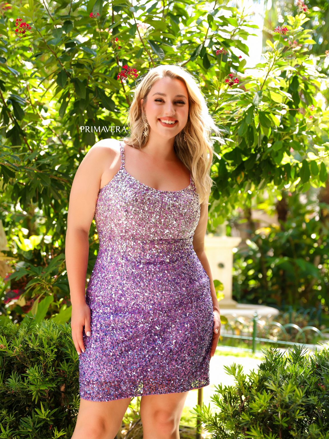 Primavera Couture 14025 Spaghetti Strap Short Sparkling Prom Dress