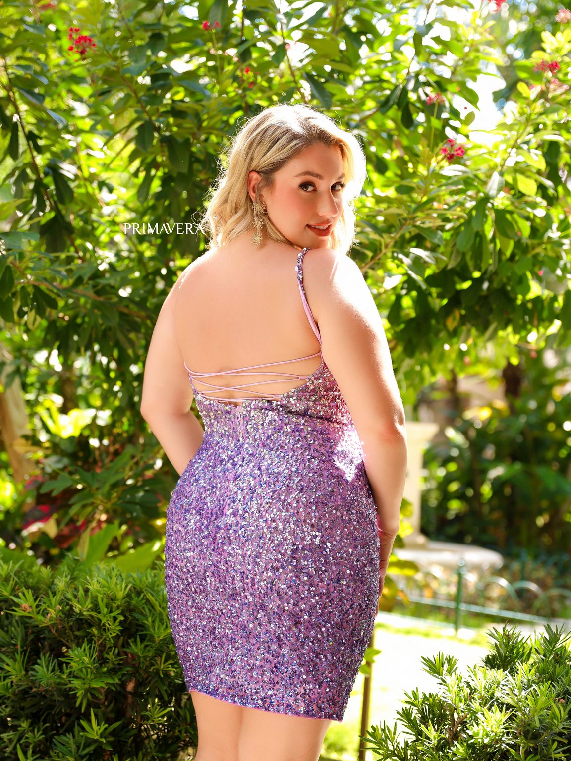 Primavera Couture 14025 Spaghetti Strap Short Sparkling Prom Dress