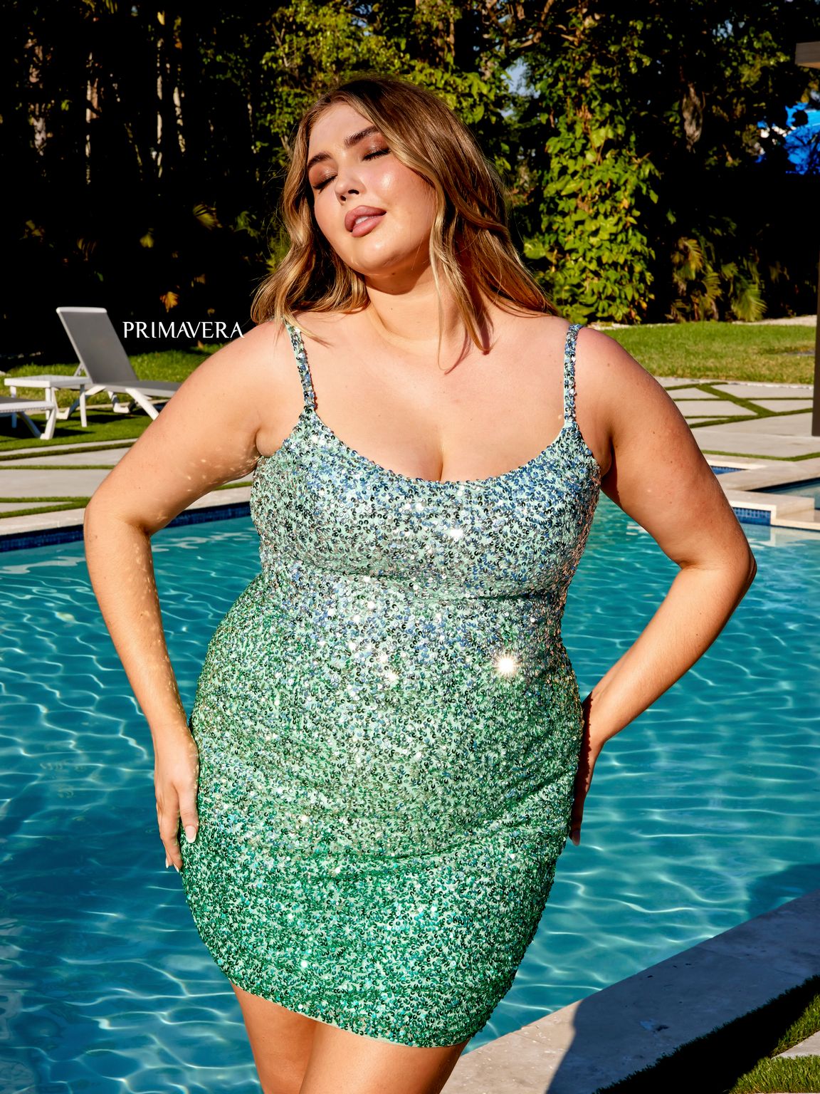 Primavera Couture 14025 Spaghetti Strap Short Sparkling Prom Dress