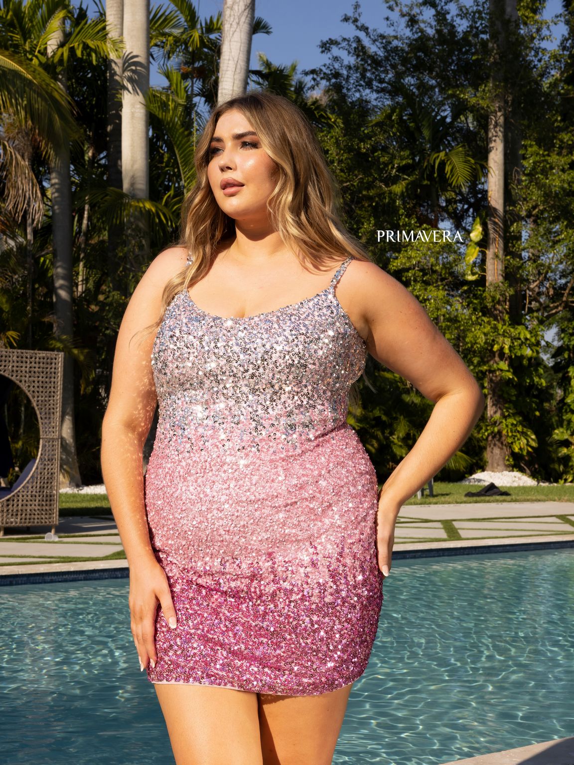 Primavera Couture 14025 Spaghetti Strap Short Sparkling Prom Dress