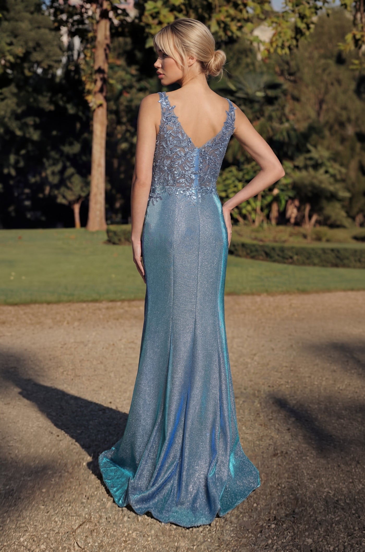 Formal Dresses Long V Neck Metalic Formal Dress Periwinkle