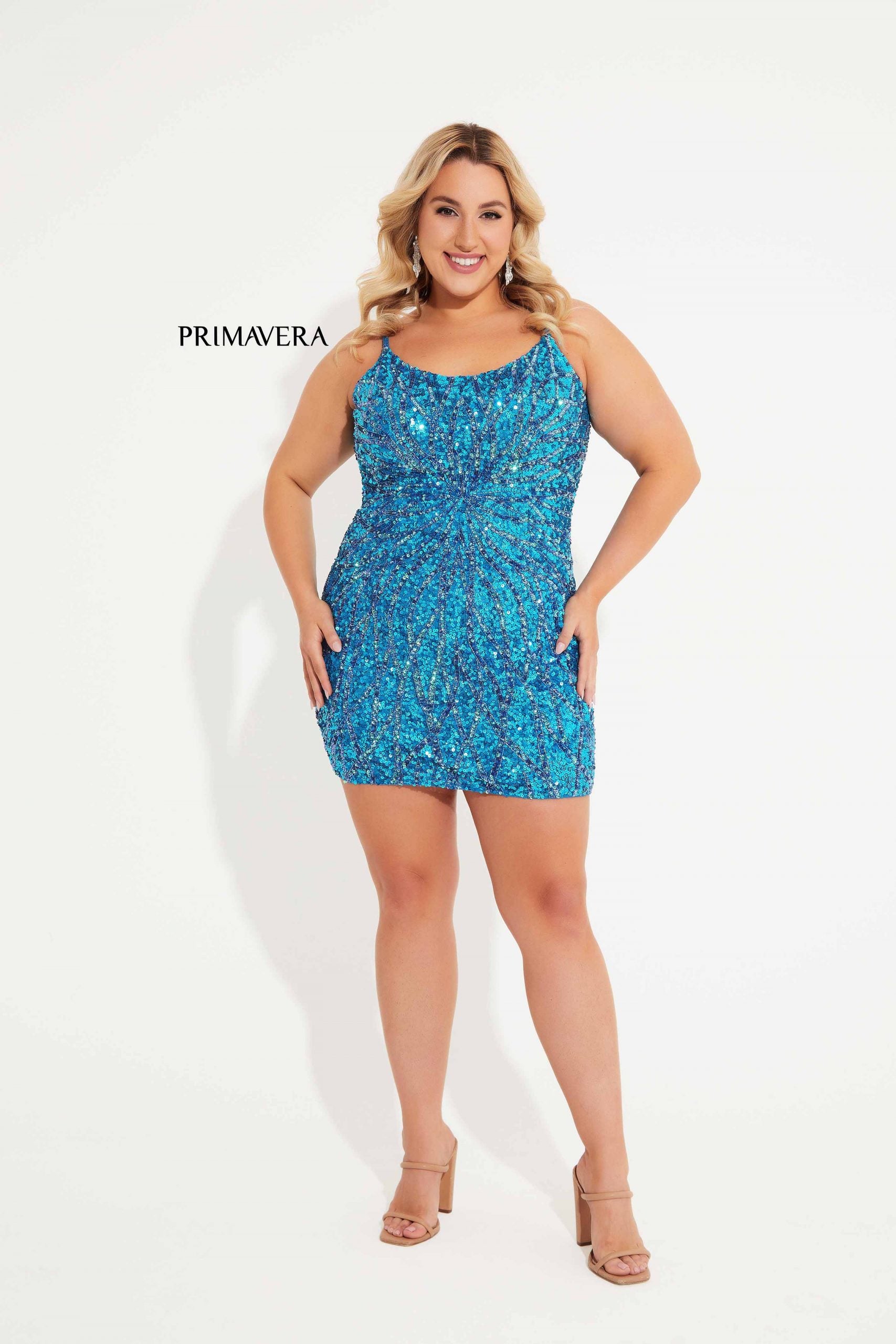 Primavera Couture 14061 Plus Size Homecoming Short Cocktail Fitted Sequin Dress