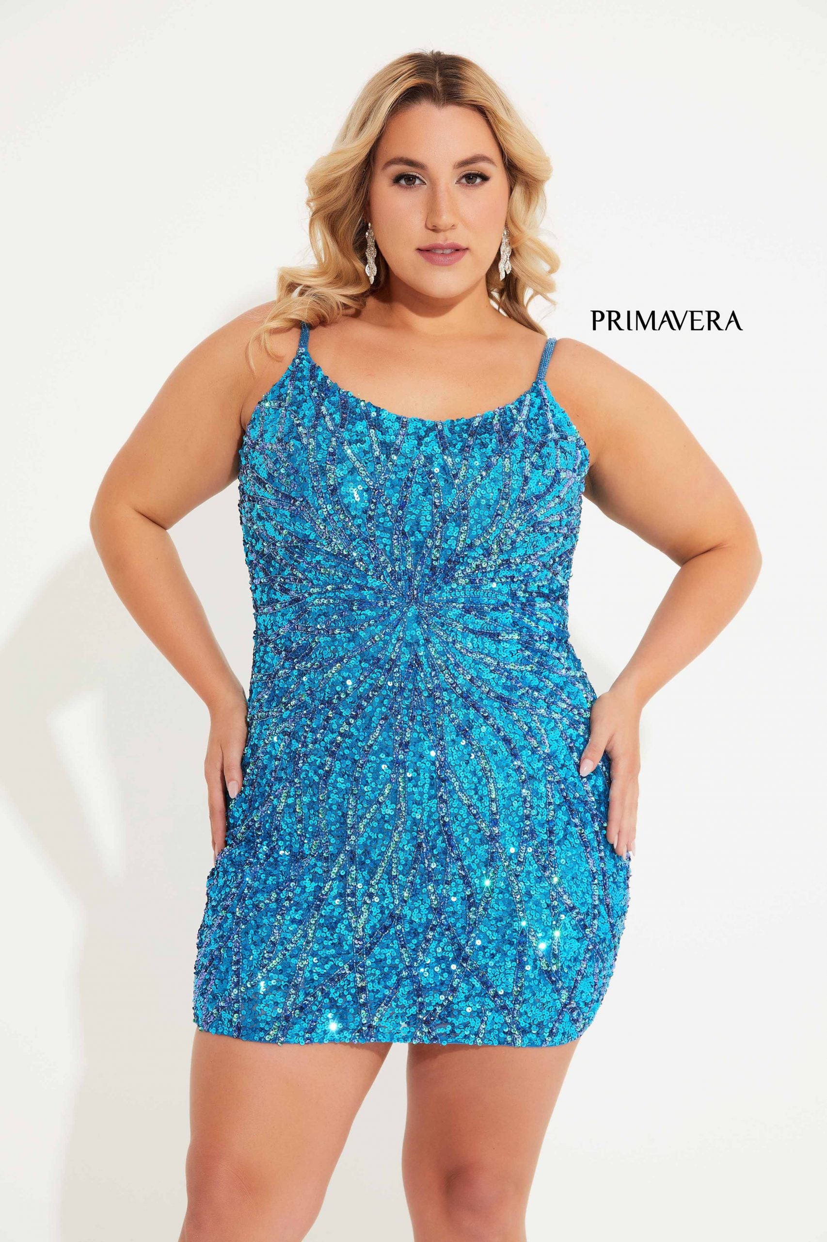 Primavera Couture 14061 Plus Size Homecoming Short Cocktail Fitted Sequin Dress