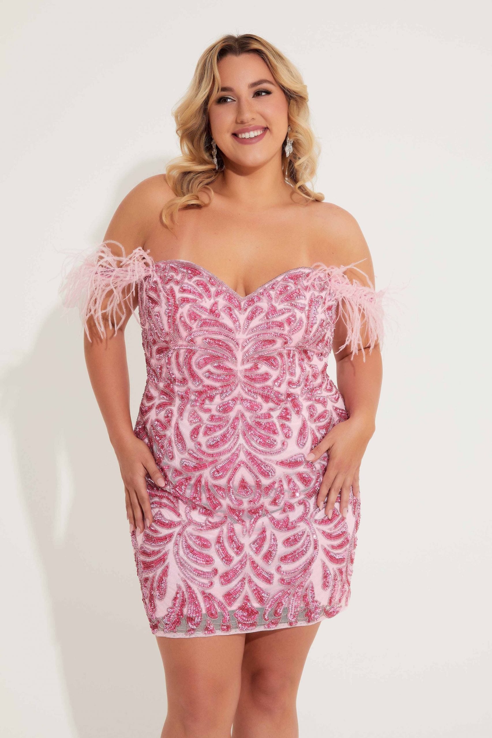 Primavera Couture 14062 Short Fitted Homecoming Plus Size Cocktail Dress | Formal Dress Shops Candy Pink / 22w Primavera Couture 14062 Short Fitted Homecoming Plus Size Cocktail Dress | Formal Dress Shops Candy Pink / 22w