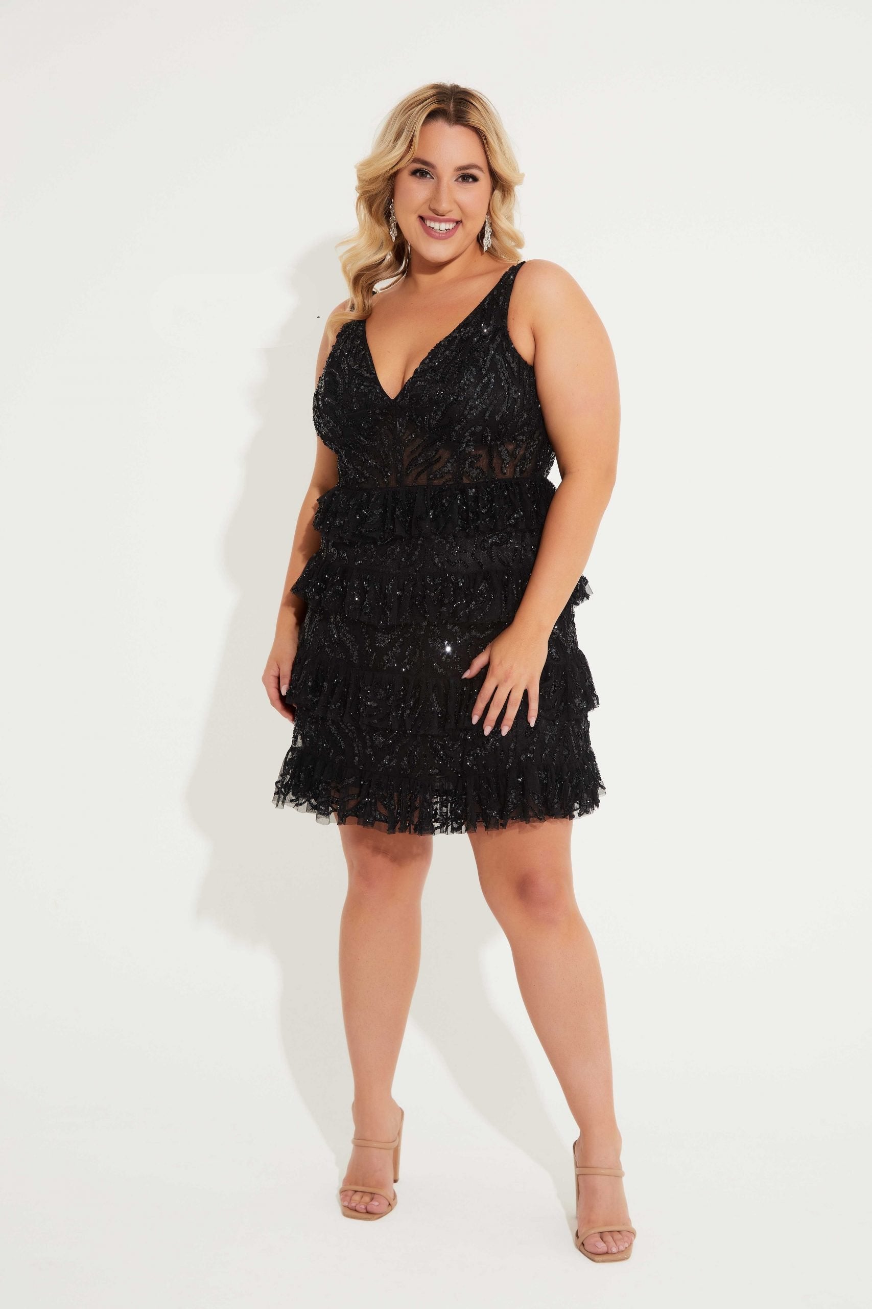 Plus Size Dresses Homecoming Plus Size Short Cocktail Sequin Dress Black