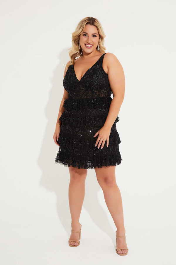 Primavera Couture 14063 Homecoming Plus Size Short Cocktail Sequin Dress