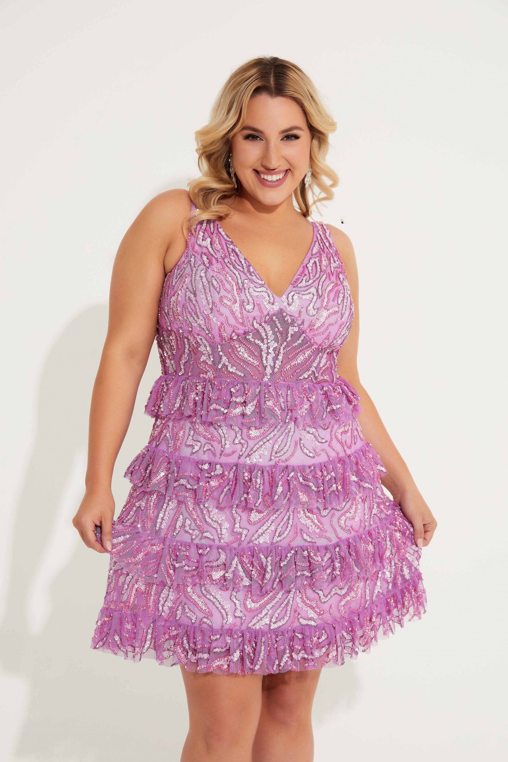 Plus Size Dresses Homecoming Plus Size Short Cocktail Sequin Dress Lavender