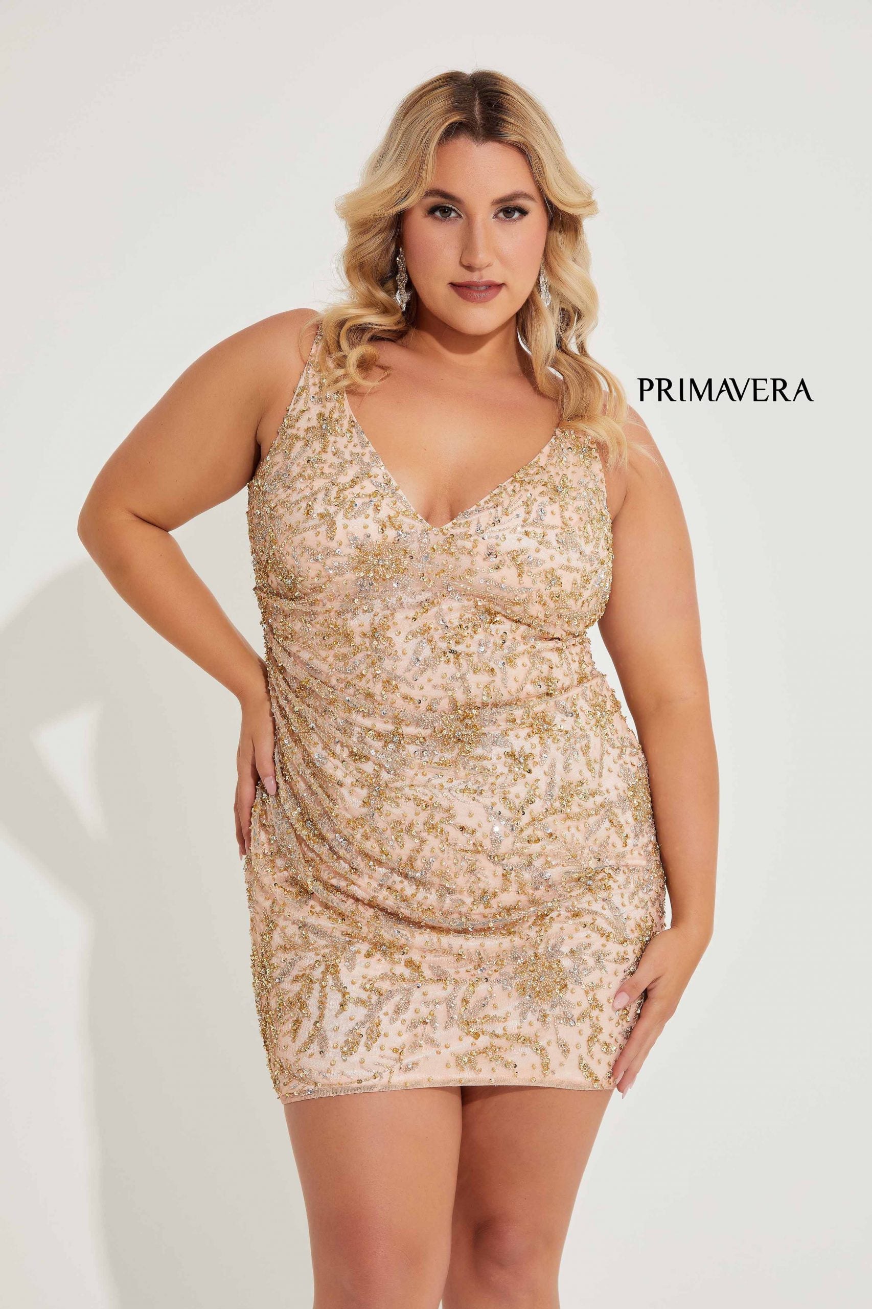 Primavera Couture 14067 Short Beaded Plus Size Cocktail Dress