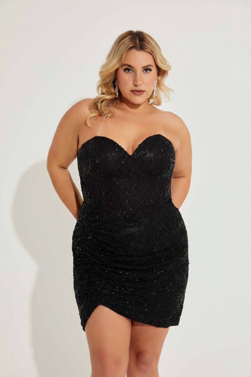 Primavera Couture 14068 Plus Size Short Fitted Cocktail Dress - Black / 14W Primavera Couture 14068 Plus Size Short Fitted Cocktail Dress - Black / 14W