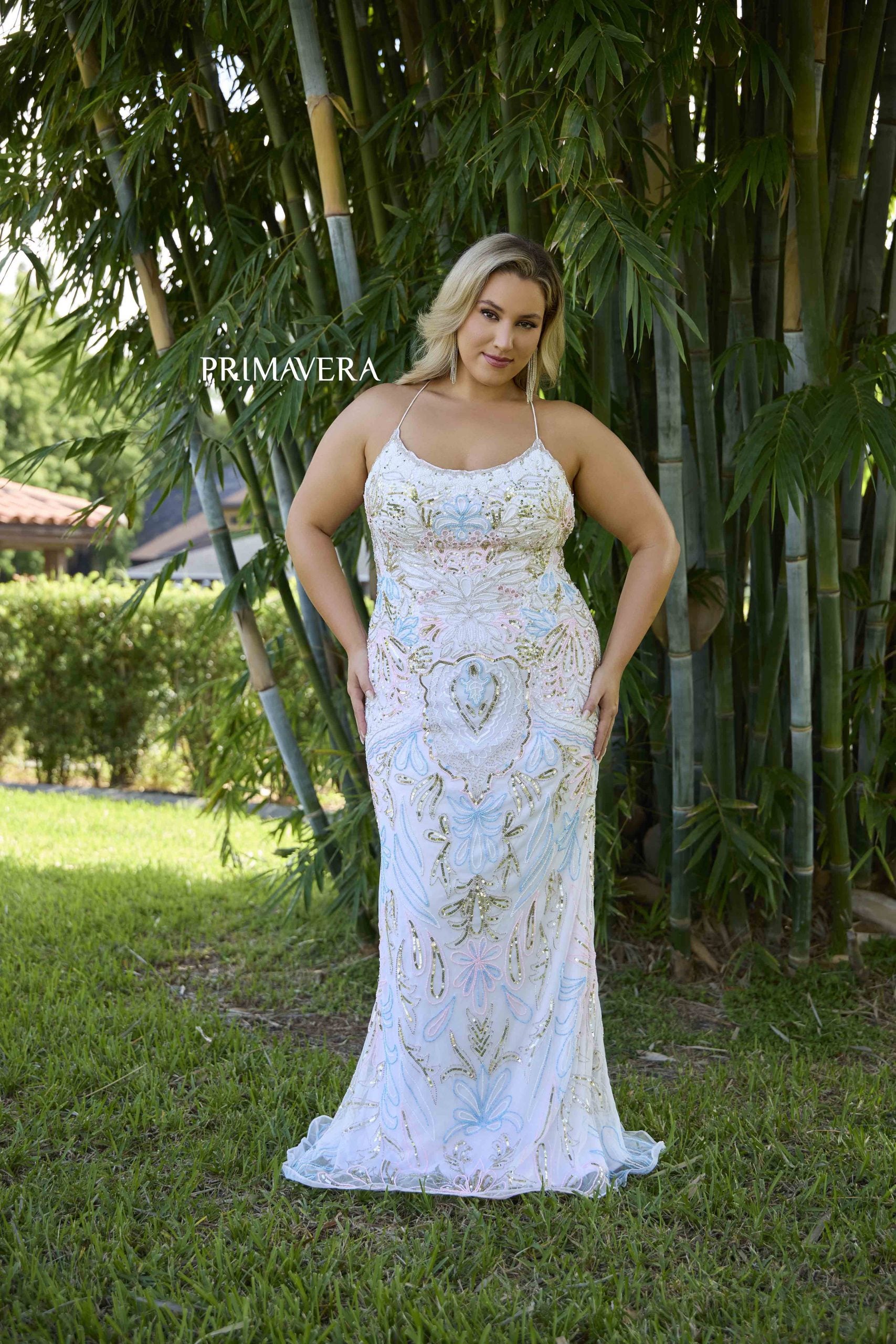Plus Size Dresses Long Prom Formal Beaded Plus Size Dress Primavera Couture 14074 Ivory