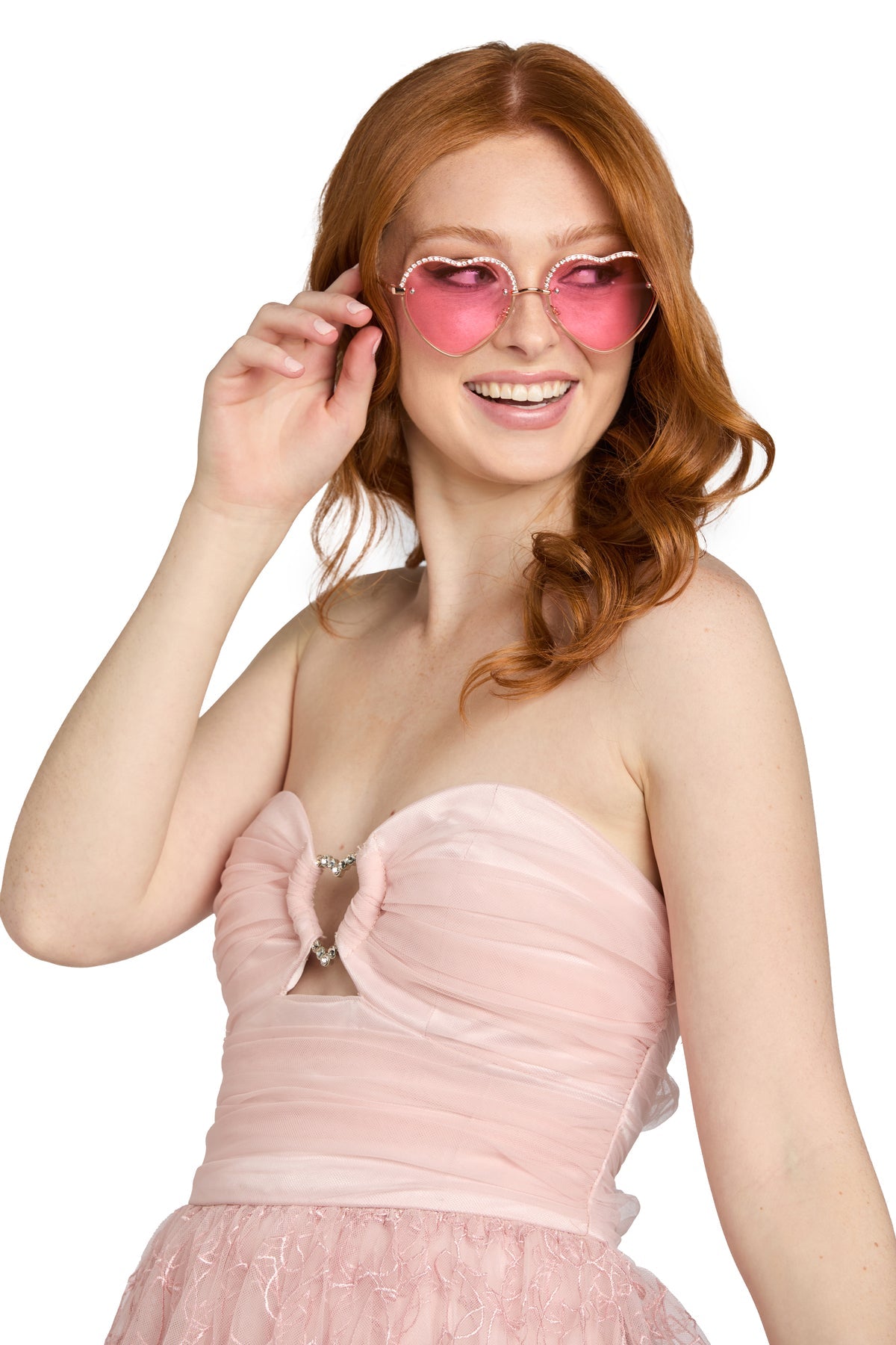 Strapless Long Lace Prom Dress by Morgan & Co 14078 in Pink