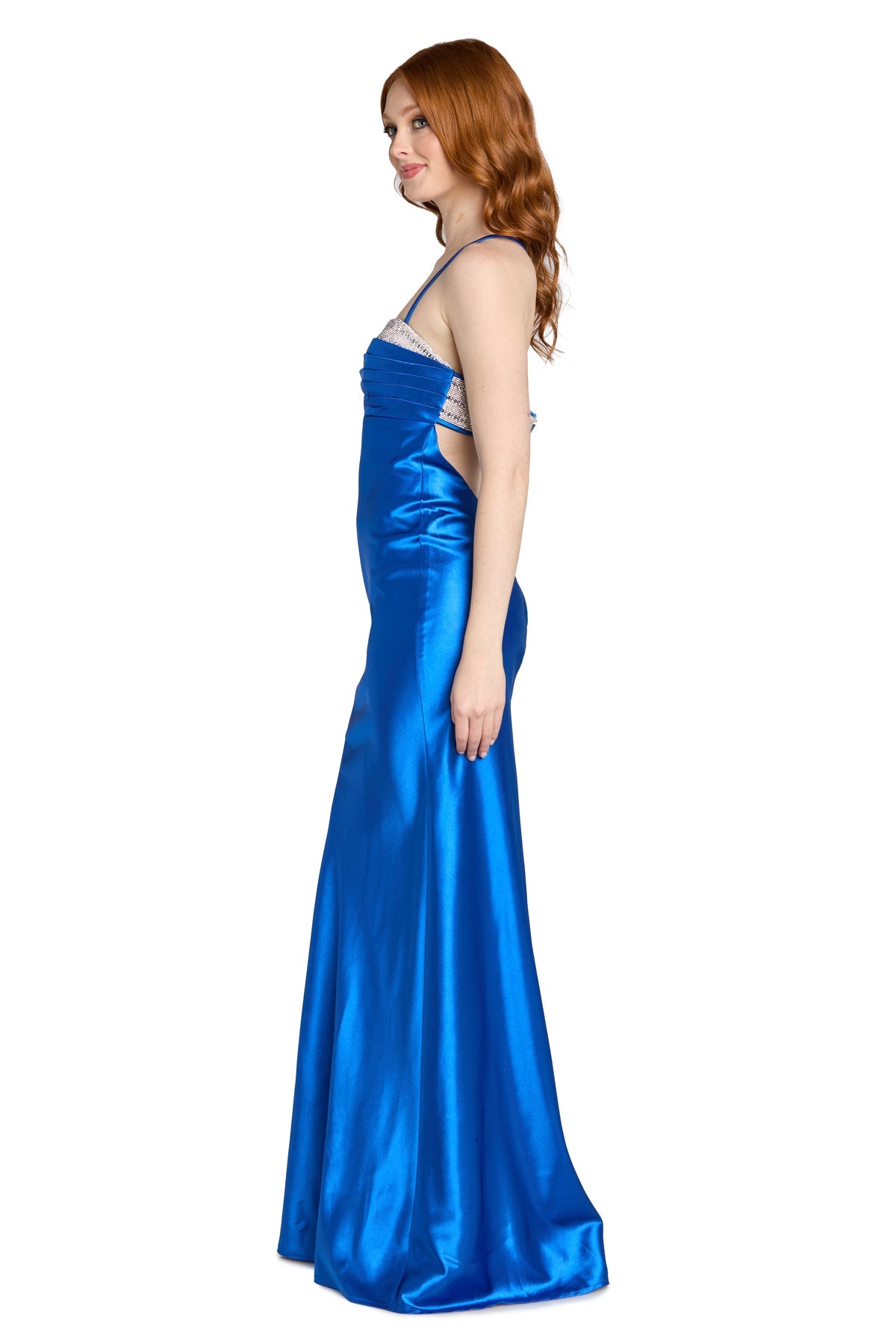 Sweetheart Long Satin Prom Dress by Morgan & Co 14089 in Azure