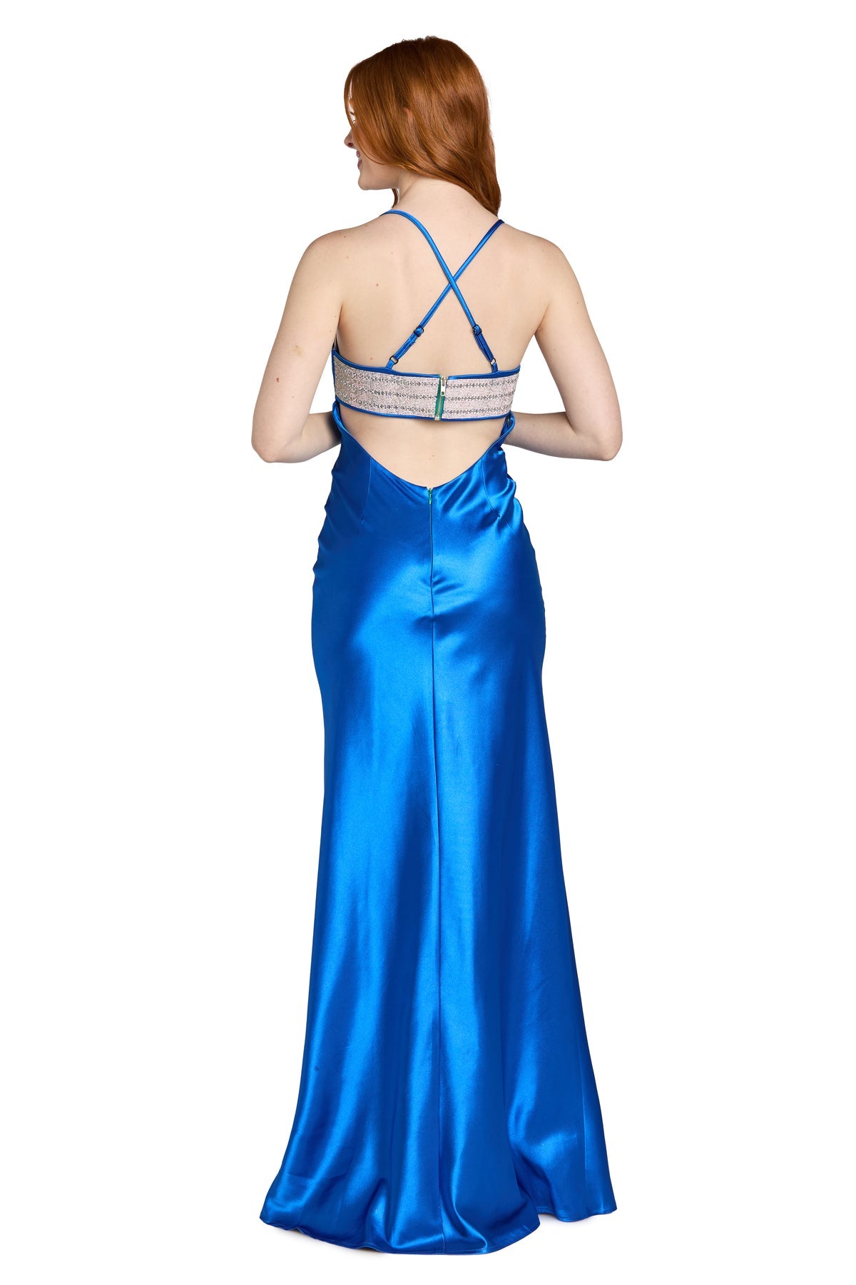 Sweetheart Long Satin Prom Dress by Morgan & Co 14089 in Azure