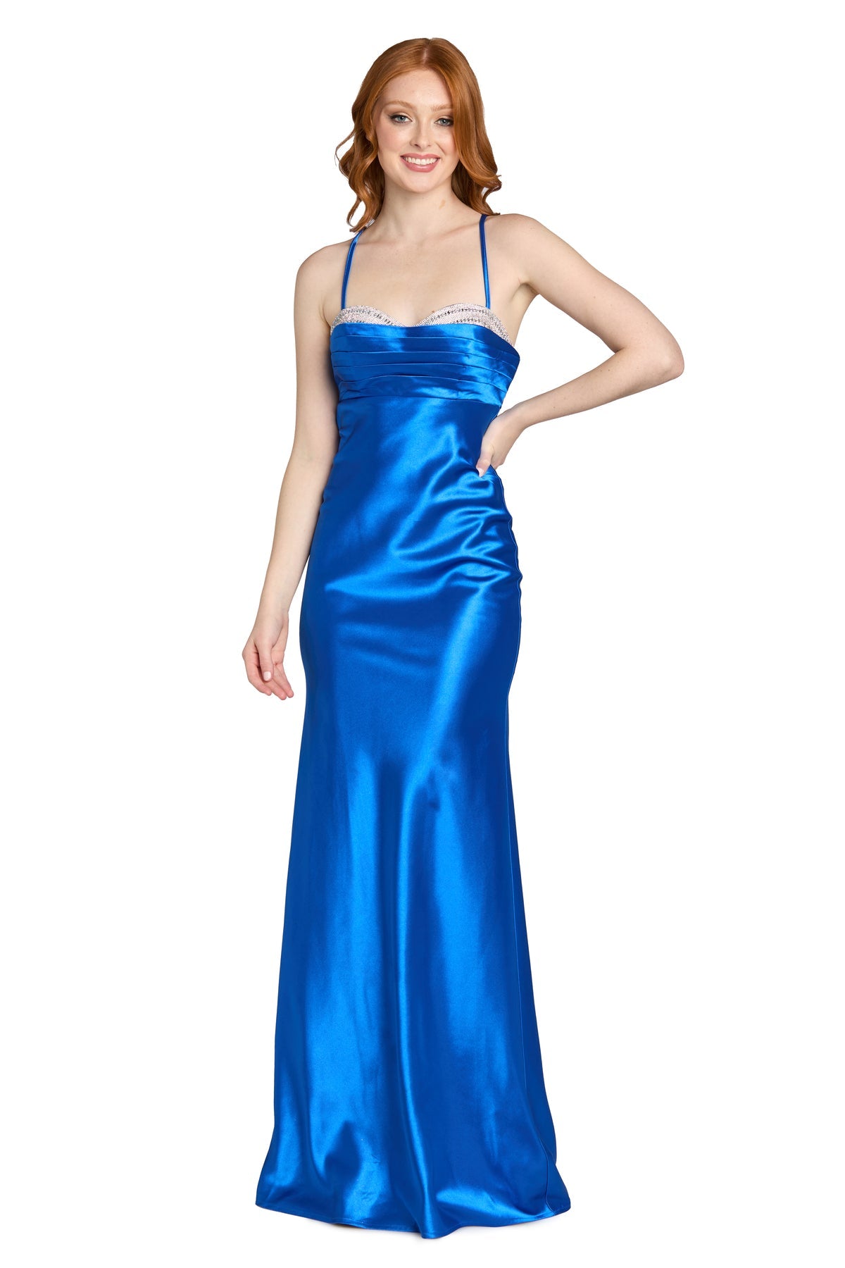 Sweetheart Long Satin Prom Dress by Morgan & Co 14089 in Azure