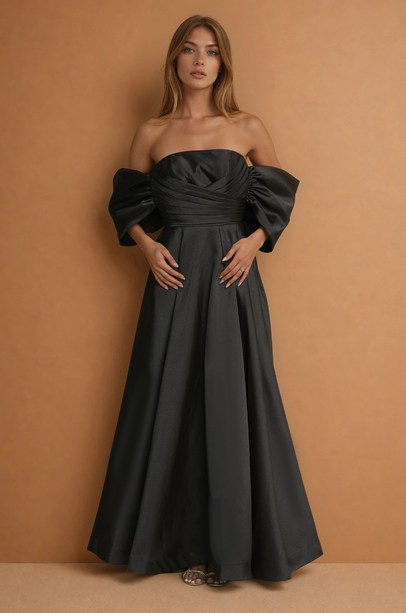 Formal Dresses Long Formal Gown Off Shoulder Sleeves Black