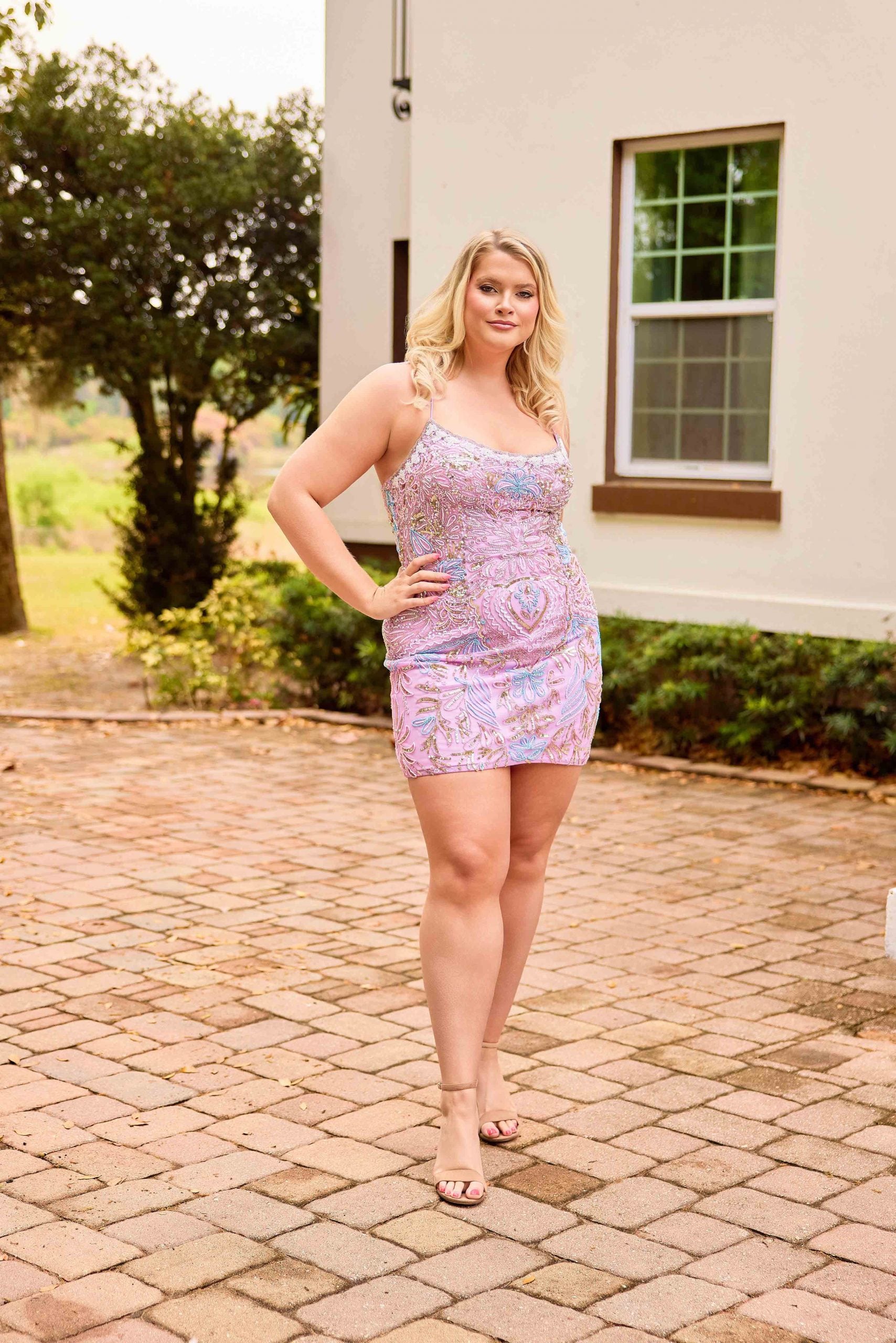 Plus Size Dresses Short Mini Beaded Fitted Cocktail Dress Primavera Couture 14090 Orchid