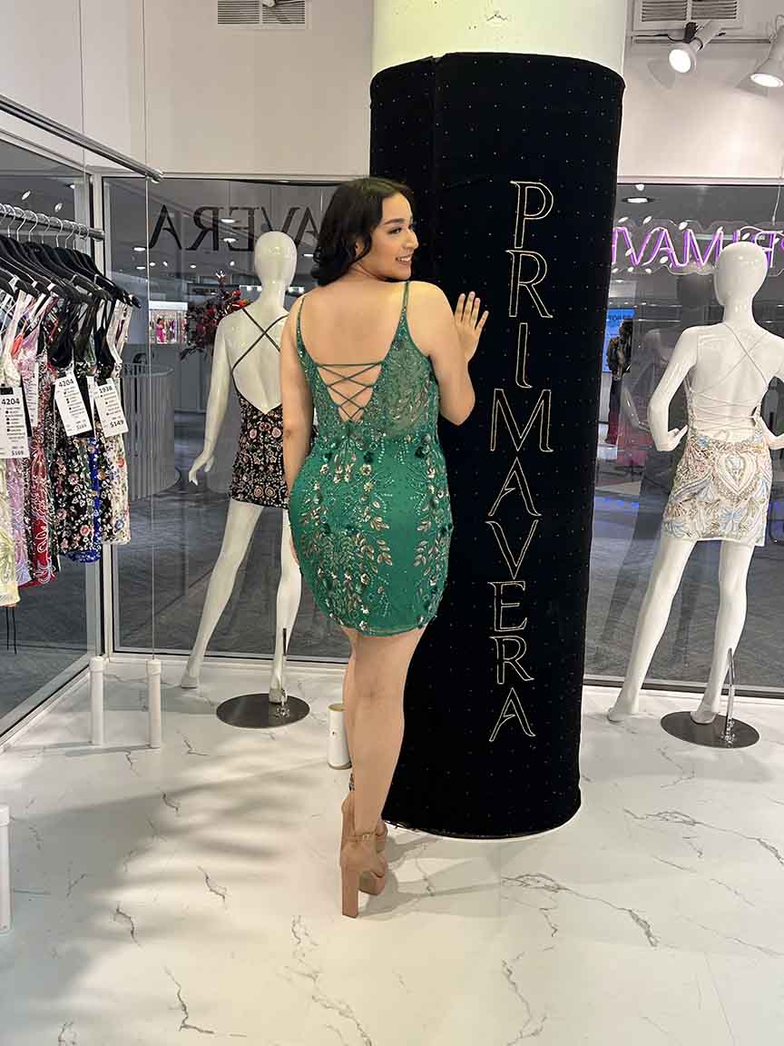 Plus Size Dresses Short Beaded Floral Cocktail Plus Size Dress Primavera Couture 14095 Emerald