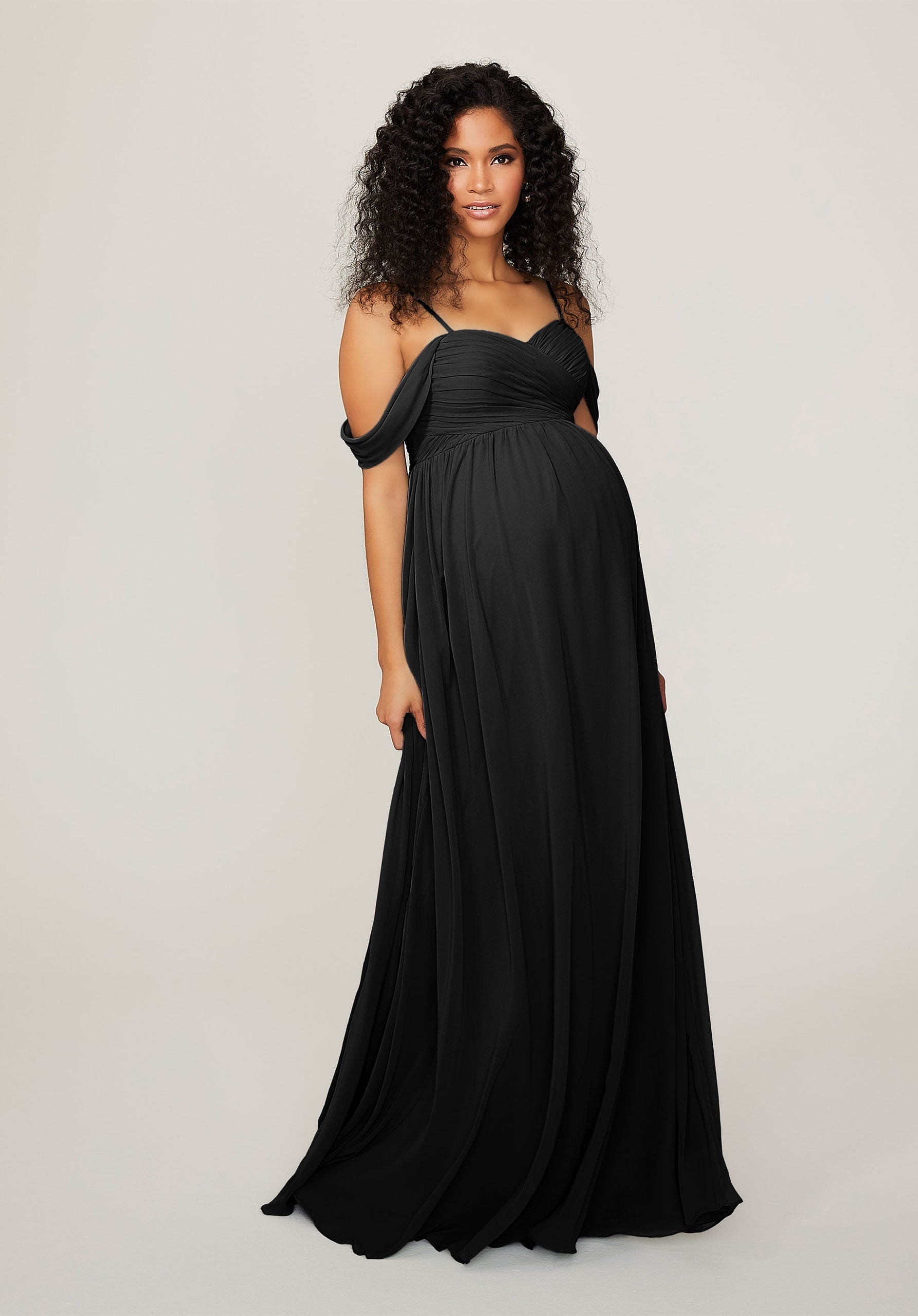 Formal Dresses Pleated Long Formal Evening Dress MGNY Madeline Gardner New York 14103 Black