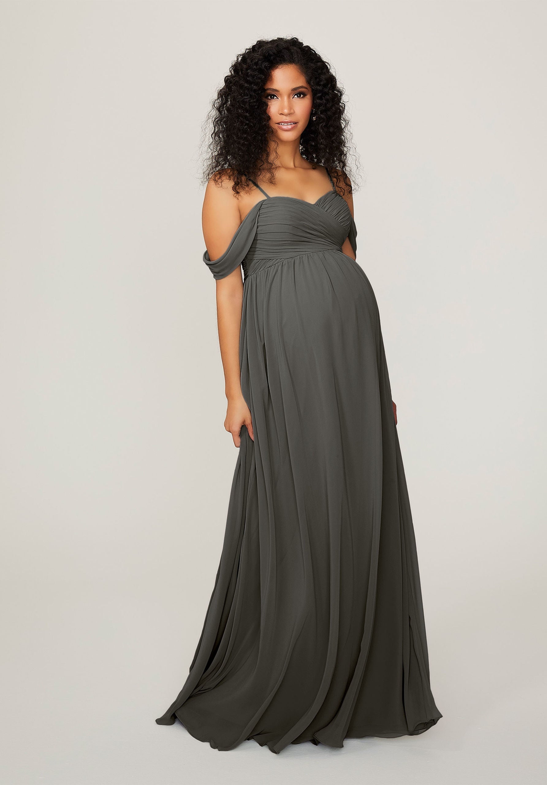 Formal Dresses Pleated Long Formal Evening Dress MGNY Madeline Gardner New York 14103 Charcoal