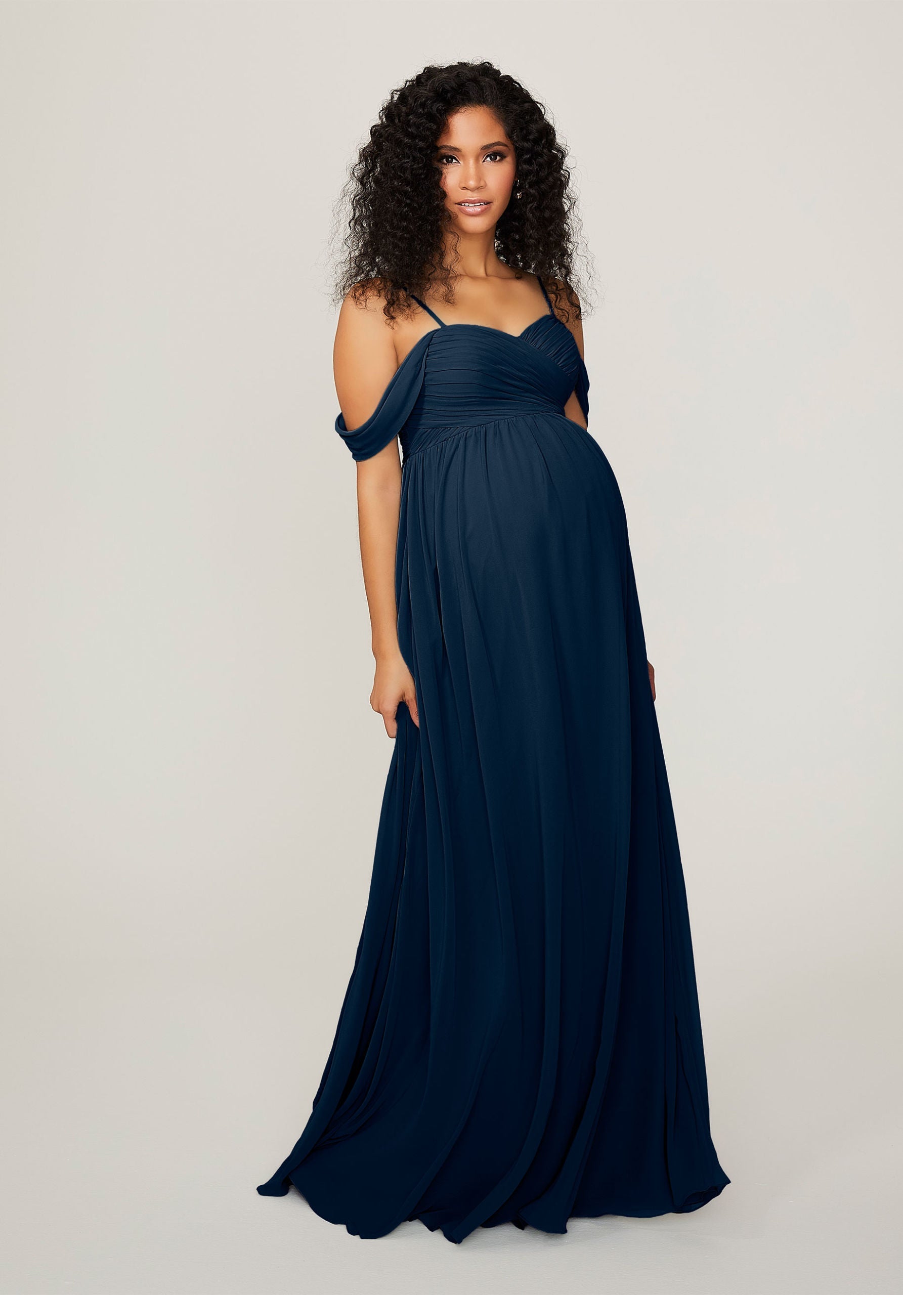 Formal Dresses Pleated Long Formal Evening Dress MGNY Madeline Gardner New York 14103 Navy