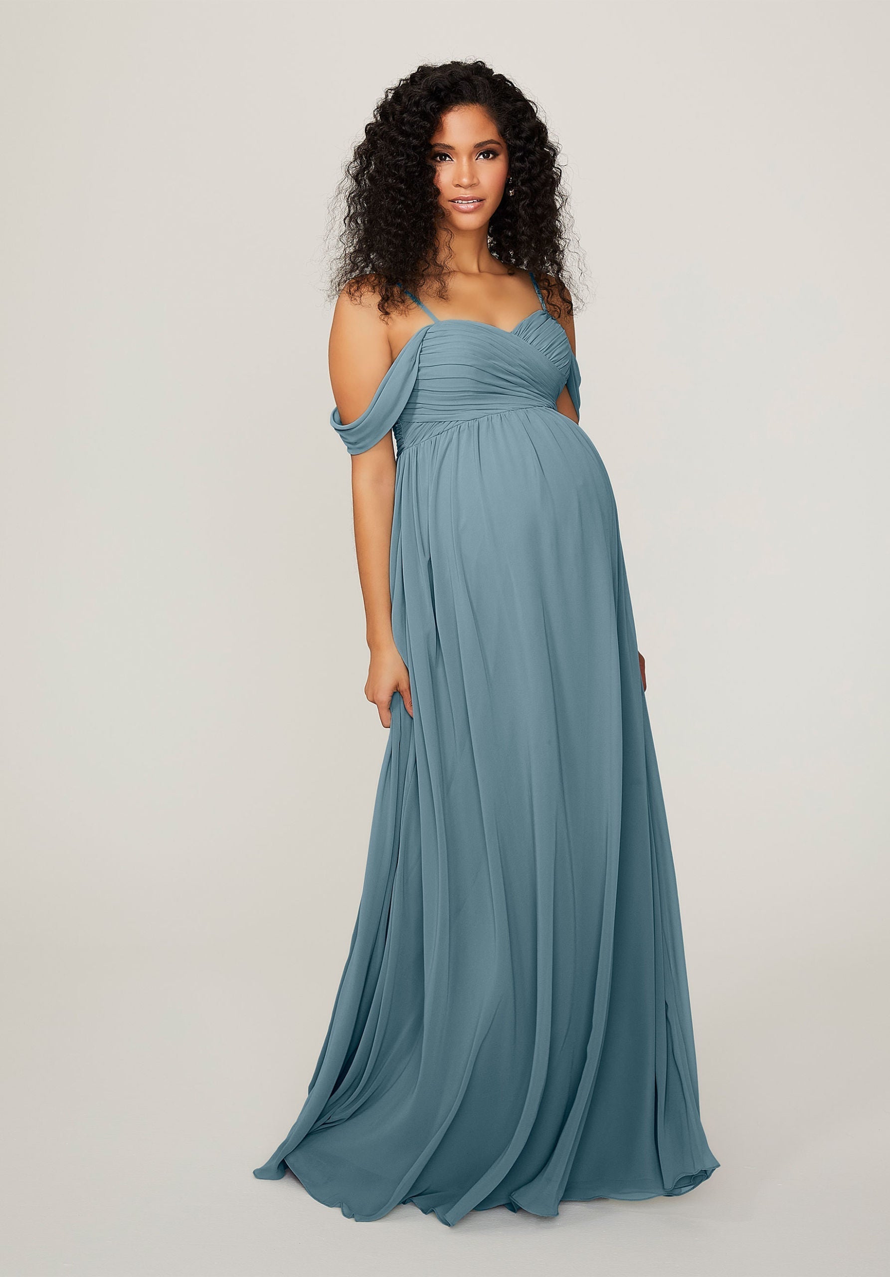 Formal Dresses Formal Long Pleated Evening Dress MGNY Madeline Gardner New York 14103 Slate