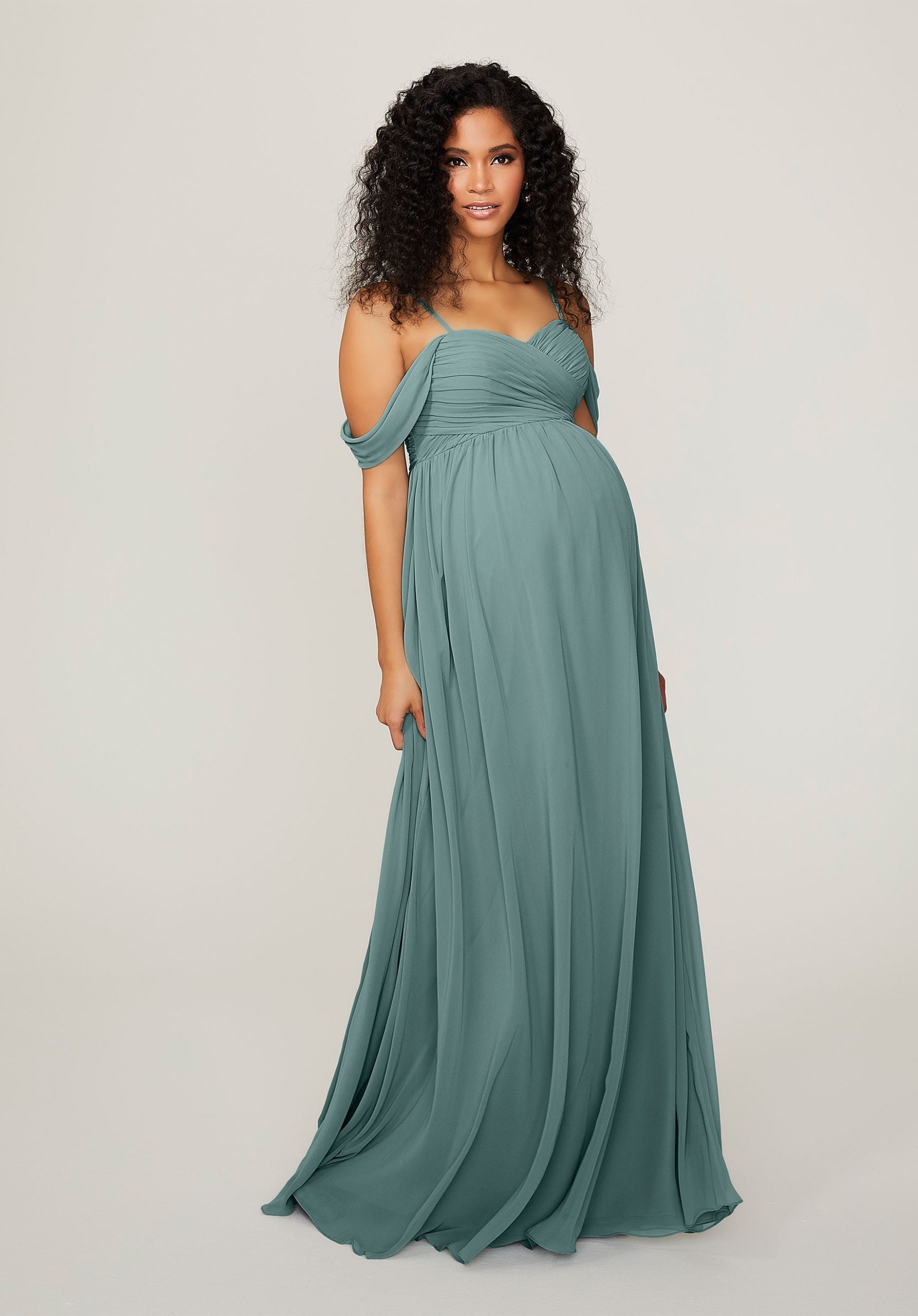 Formal Dresses Long Evening Formal Pleated Dress MGNY Madeline Gardner New York 14103 Deep Sea