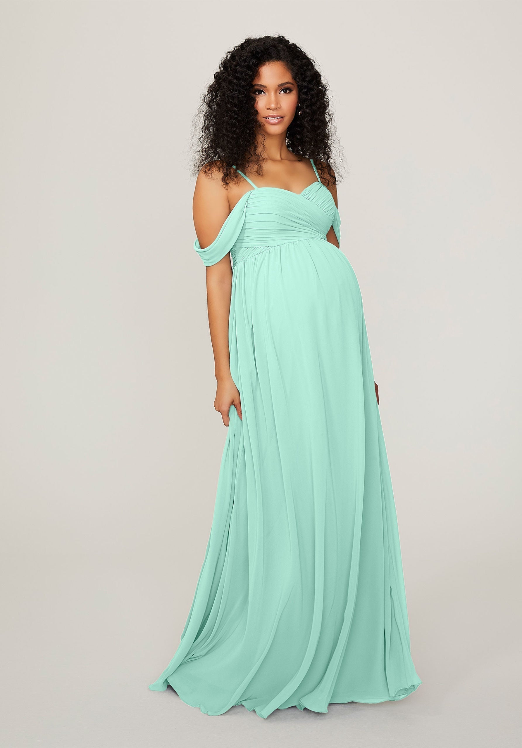 Formal Dresses Long Evening Formal Pleated Dress MGNY Madeline Gardner New York 14103 Mint