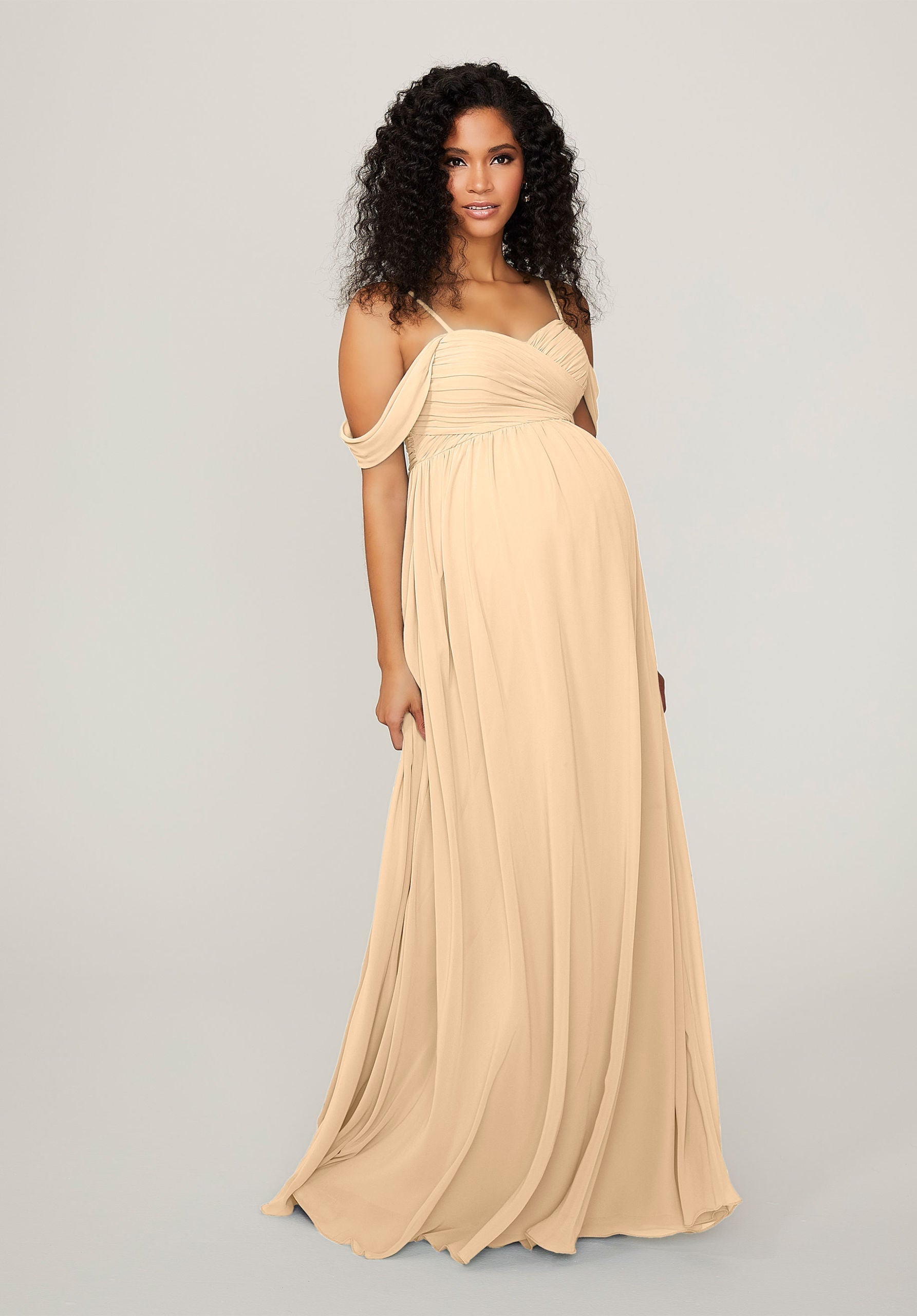 Formal Dresses Evening Long Formal Pleated Dress MGNY Madeline Gardner New York 14103 Buttercream