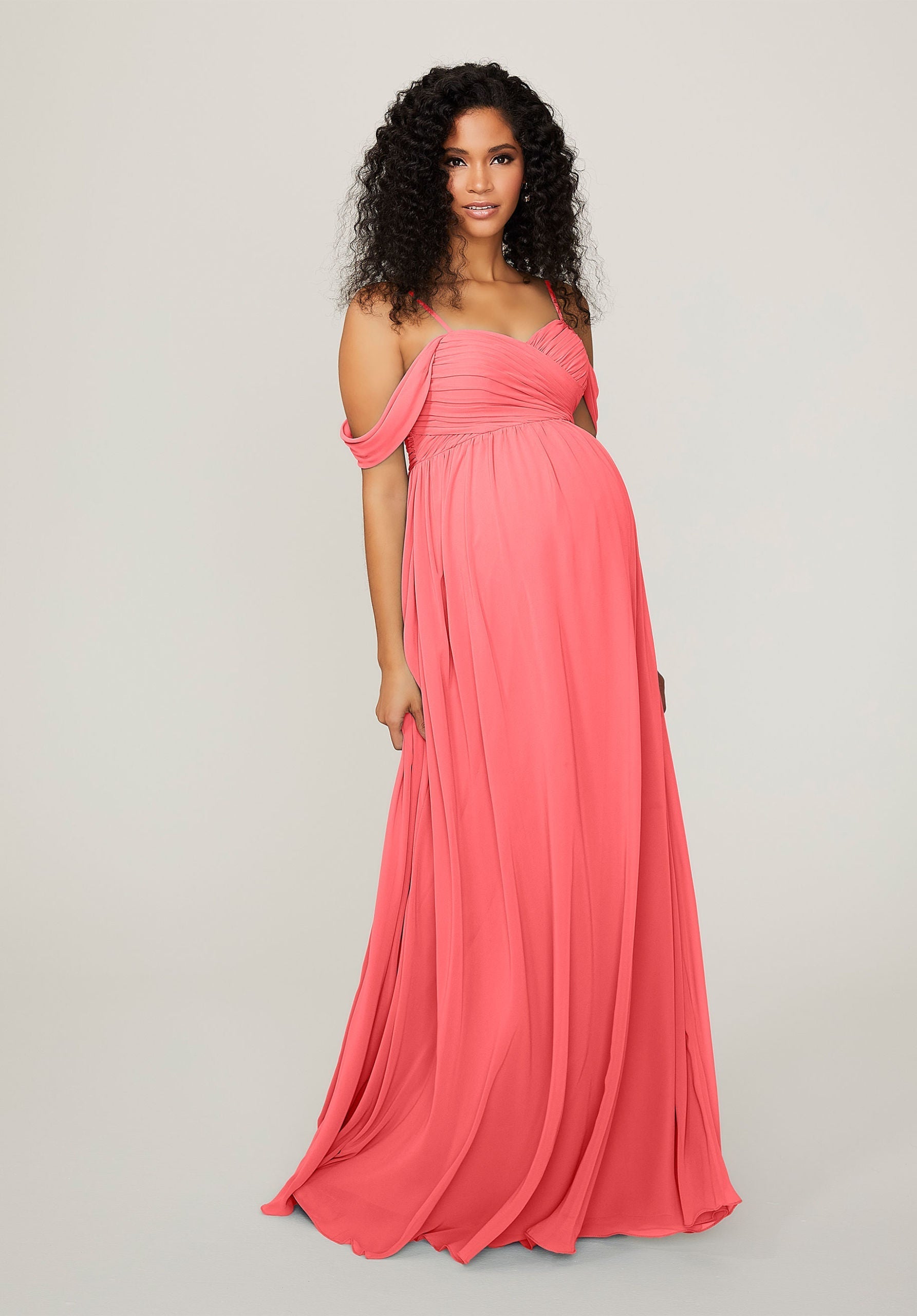 Formal Dresses Evening Long Formal Pleated Dress MGNY Madeline Gardner New York 14103 Cantaloupe