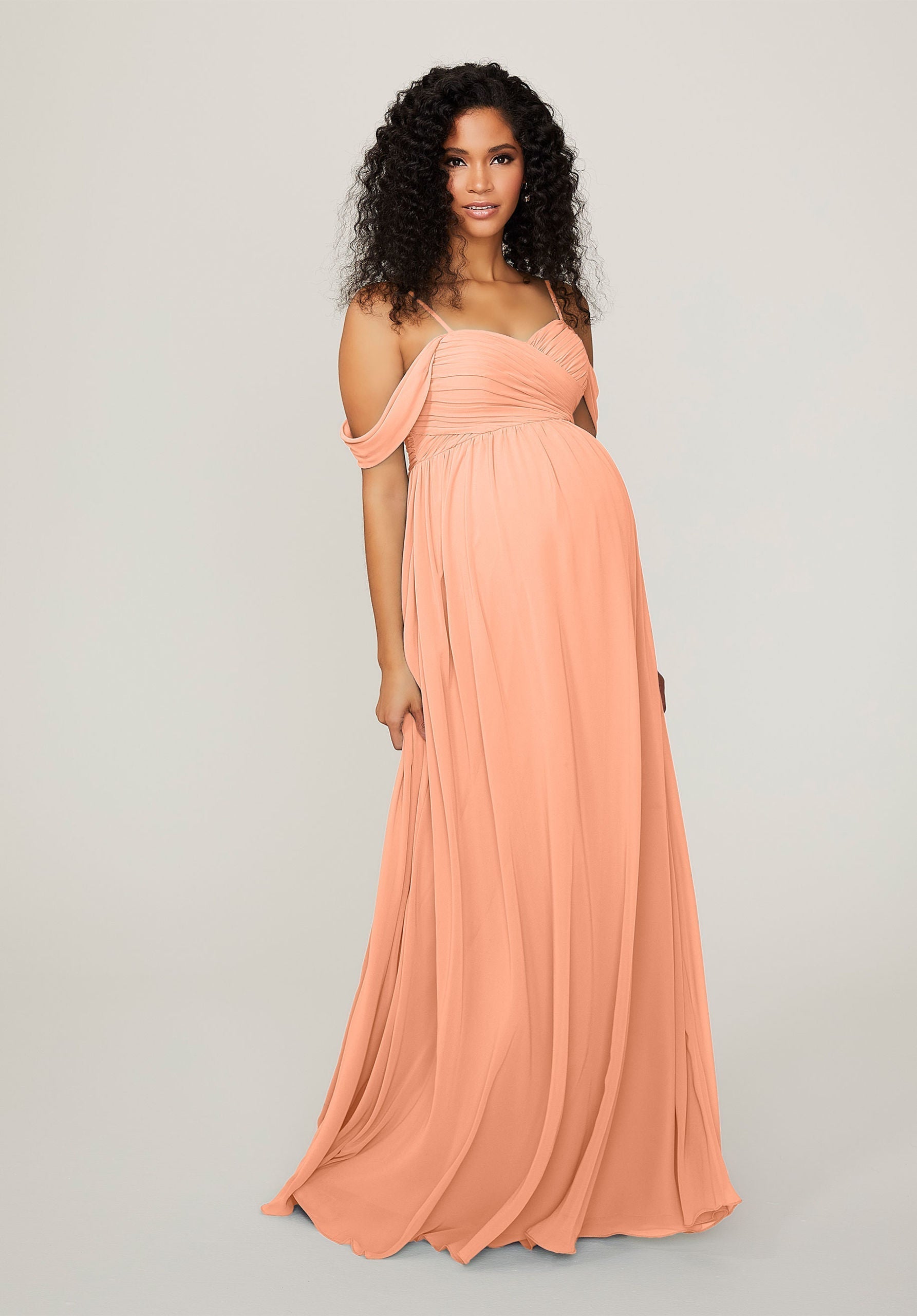Formal Dresses Long Pleated Formal Evening Dress MGNY Madeline Gardner New York 14103 Peach