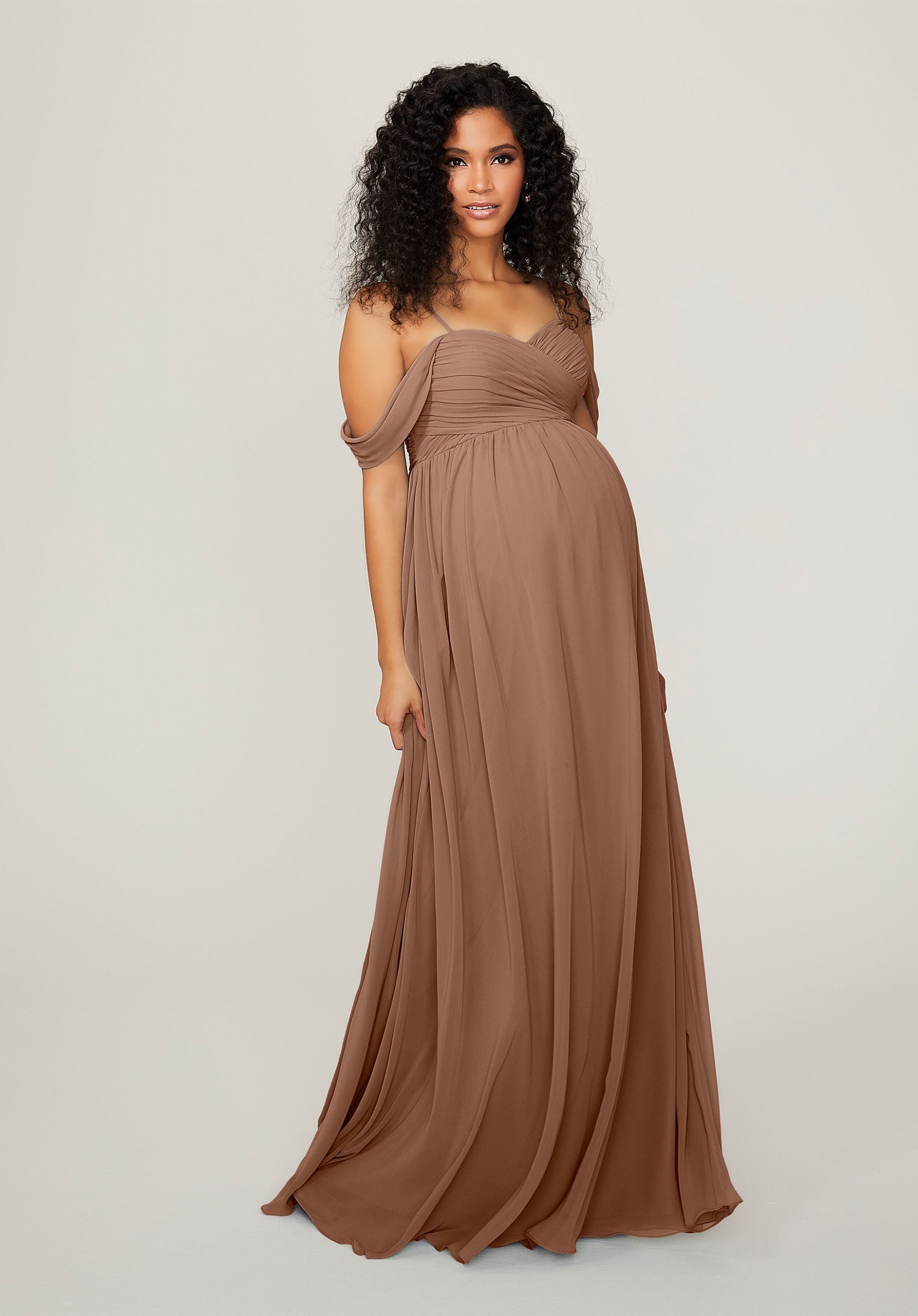 Formal Dresses Long Pleated Formal Evening Dress MGNY Madeline Gardner New York 14103 Fawn