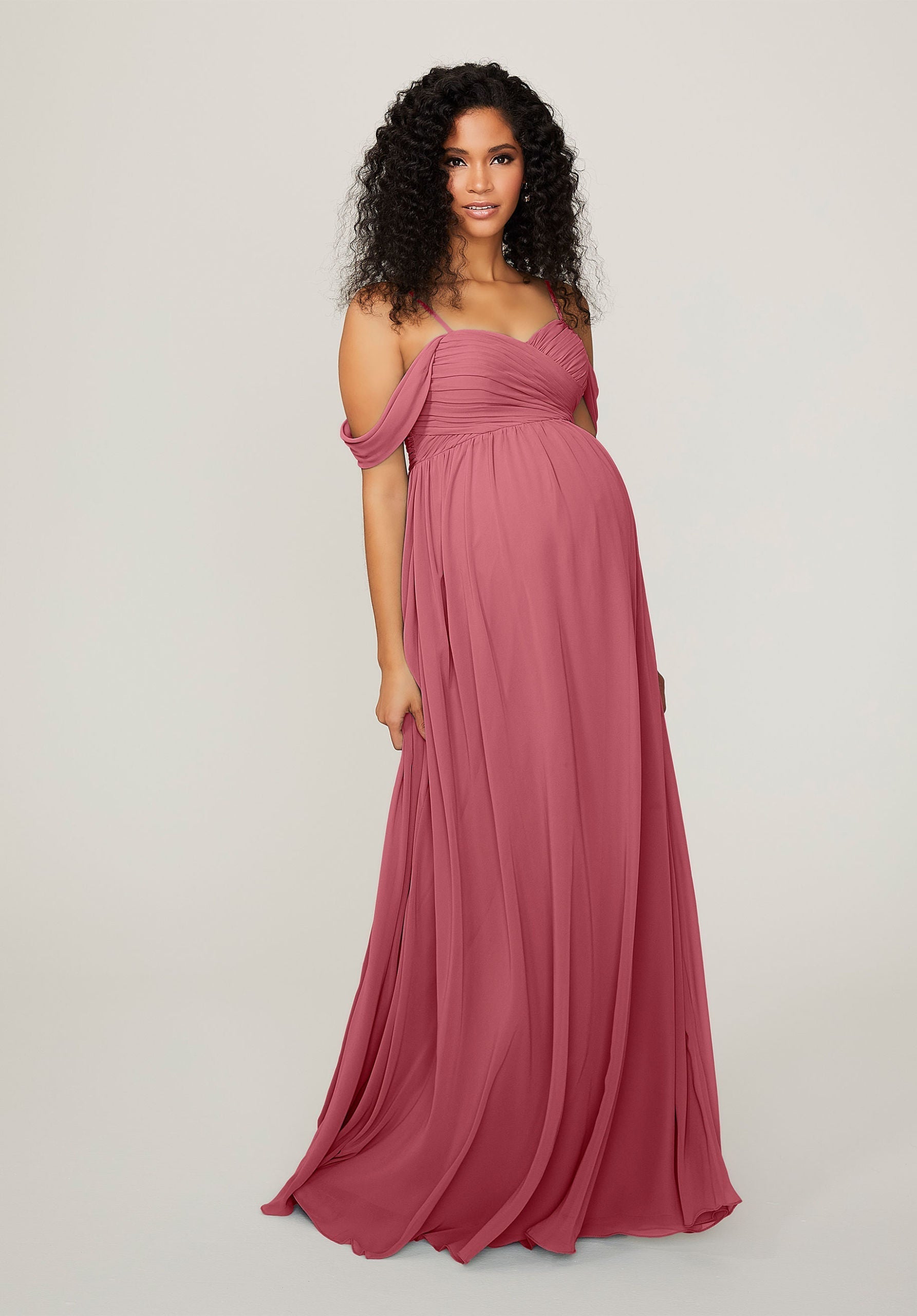 Formal Dresses Long Formal Evening Pleated Dress MGNY Madeline Gardner New York 14103 Rosewood