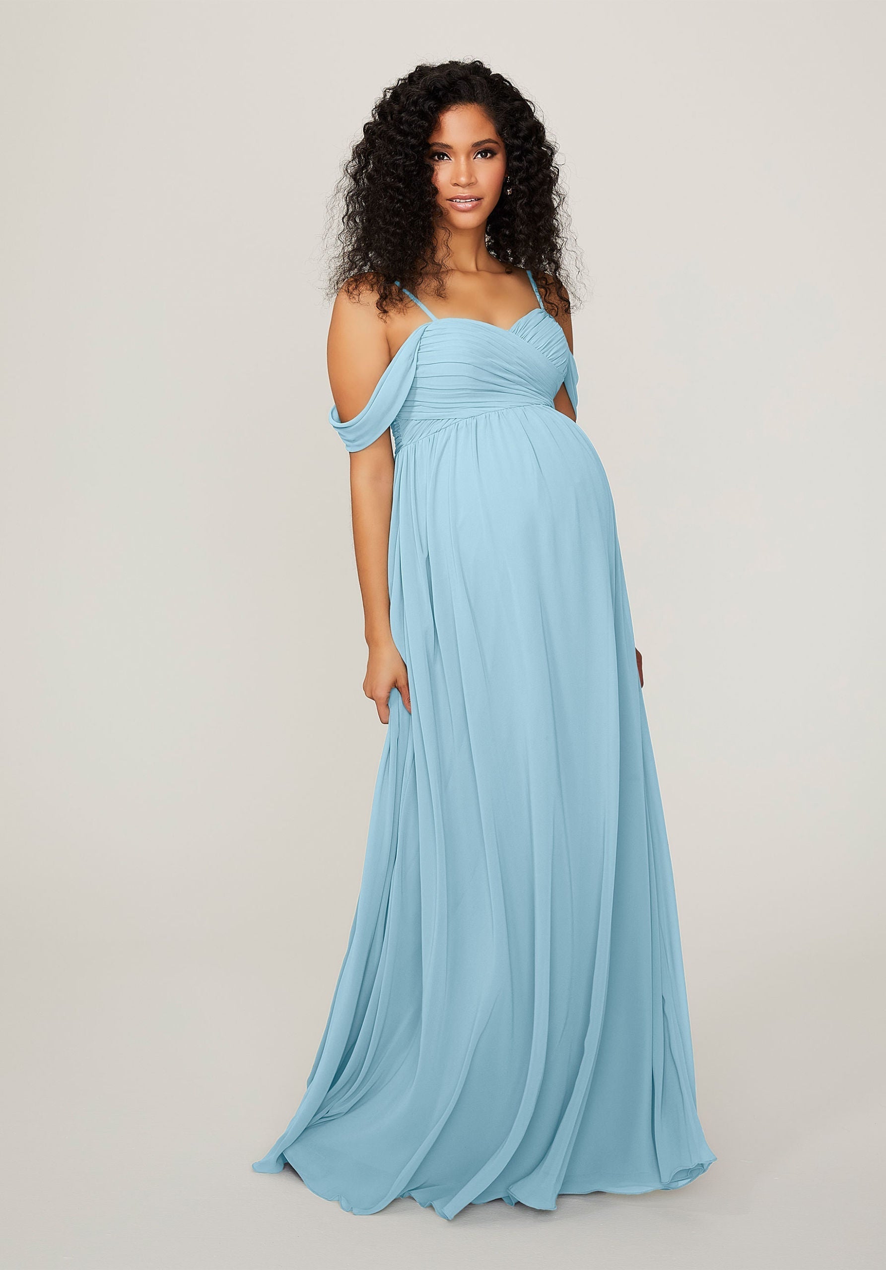Formal Dresses Long Formal Evening Pleated Dress MGNY Madeline Gardner New York 14103 Sky