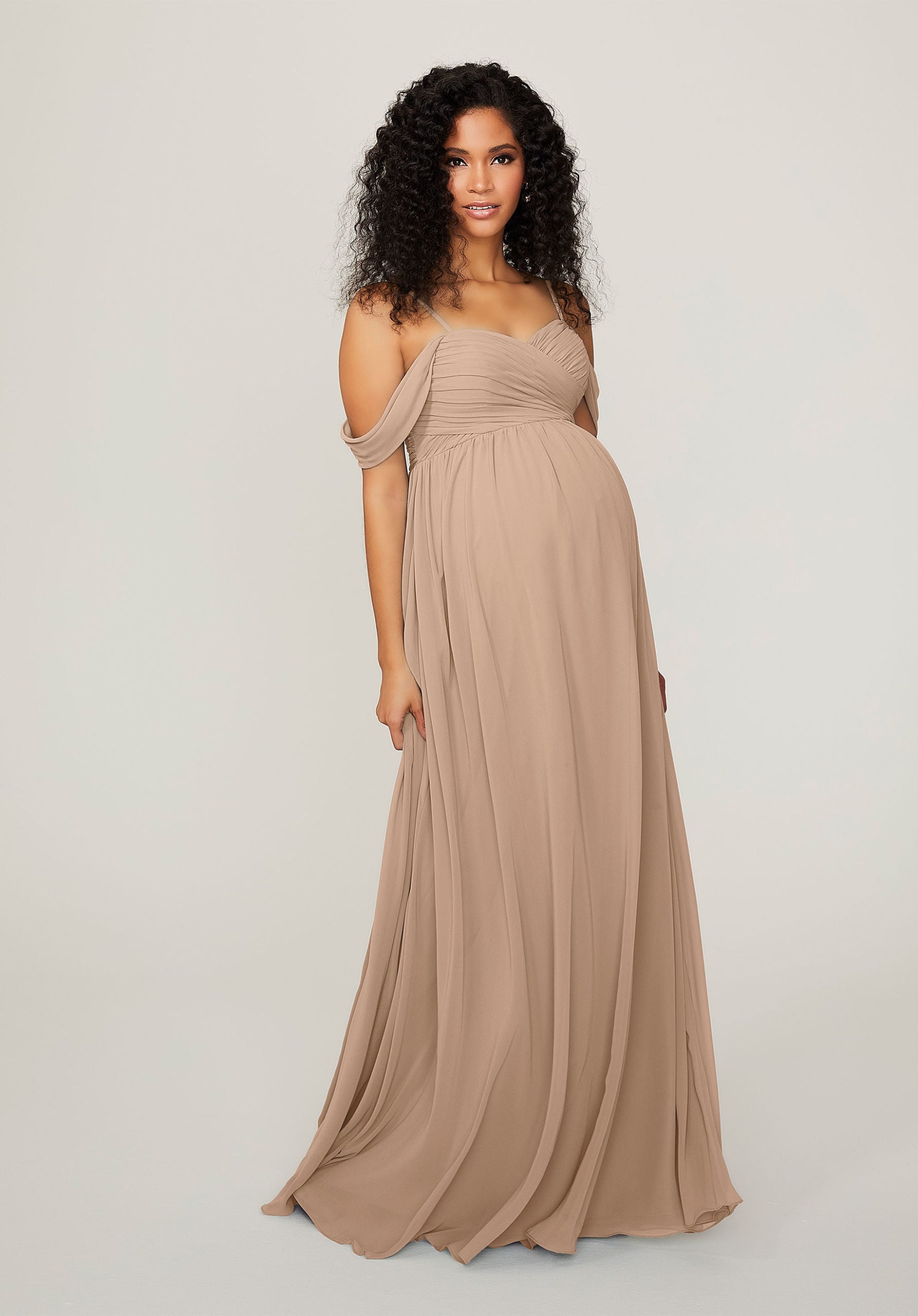Formal Dresses Long Formal Pleated Evening Dress MGNY Madeline Gardner New York 14103 Latte