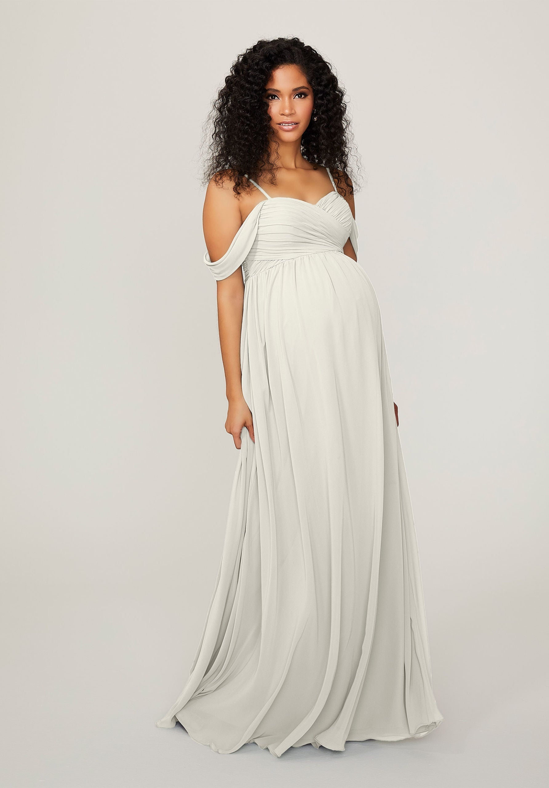 Wedding Dresses Pleated Long Bridal Wedding Dress MGNY Madeline Gardner New York 14103 Ivory