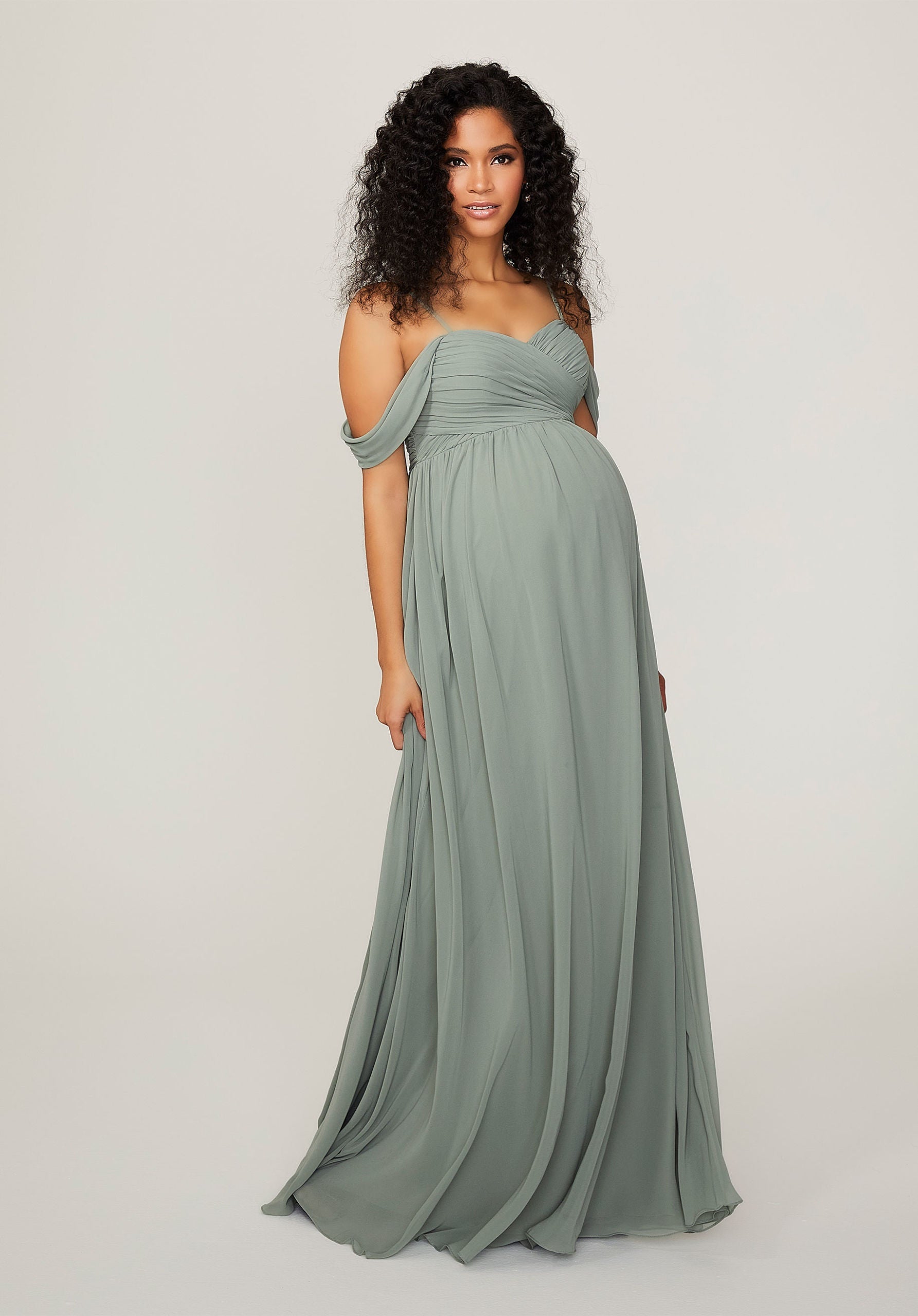 Formal Dresses Long Evening Formal Pleated Dress MGNY Madeline Gardner New York 14103 Moss