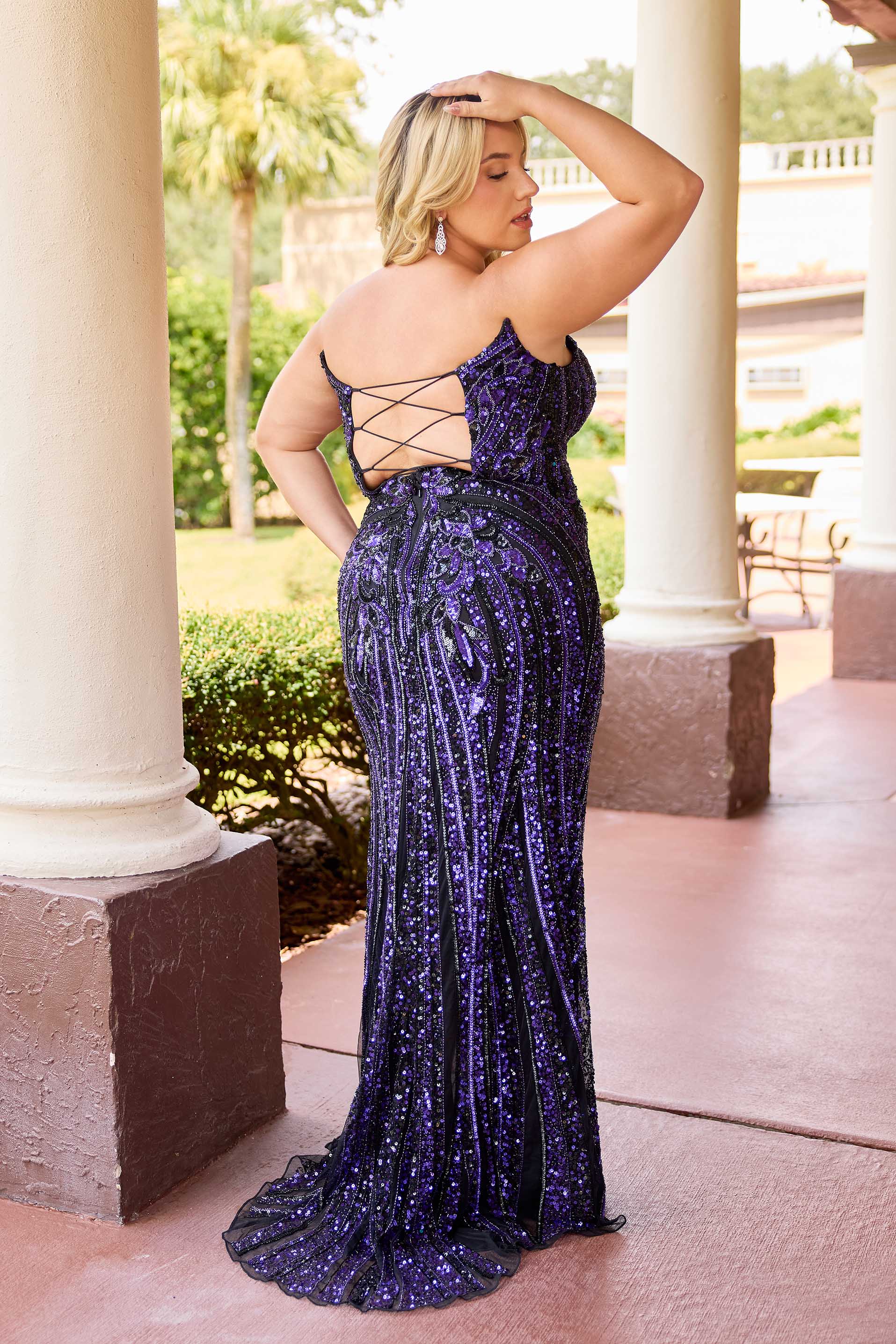 Plus Size Dresses Long Prom Formal Fitted Slit Plus Size Dress Primavera Couture 14103 Black Purple