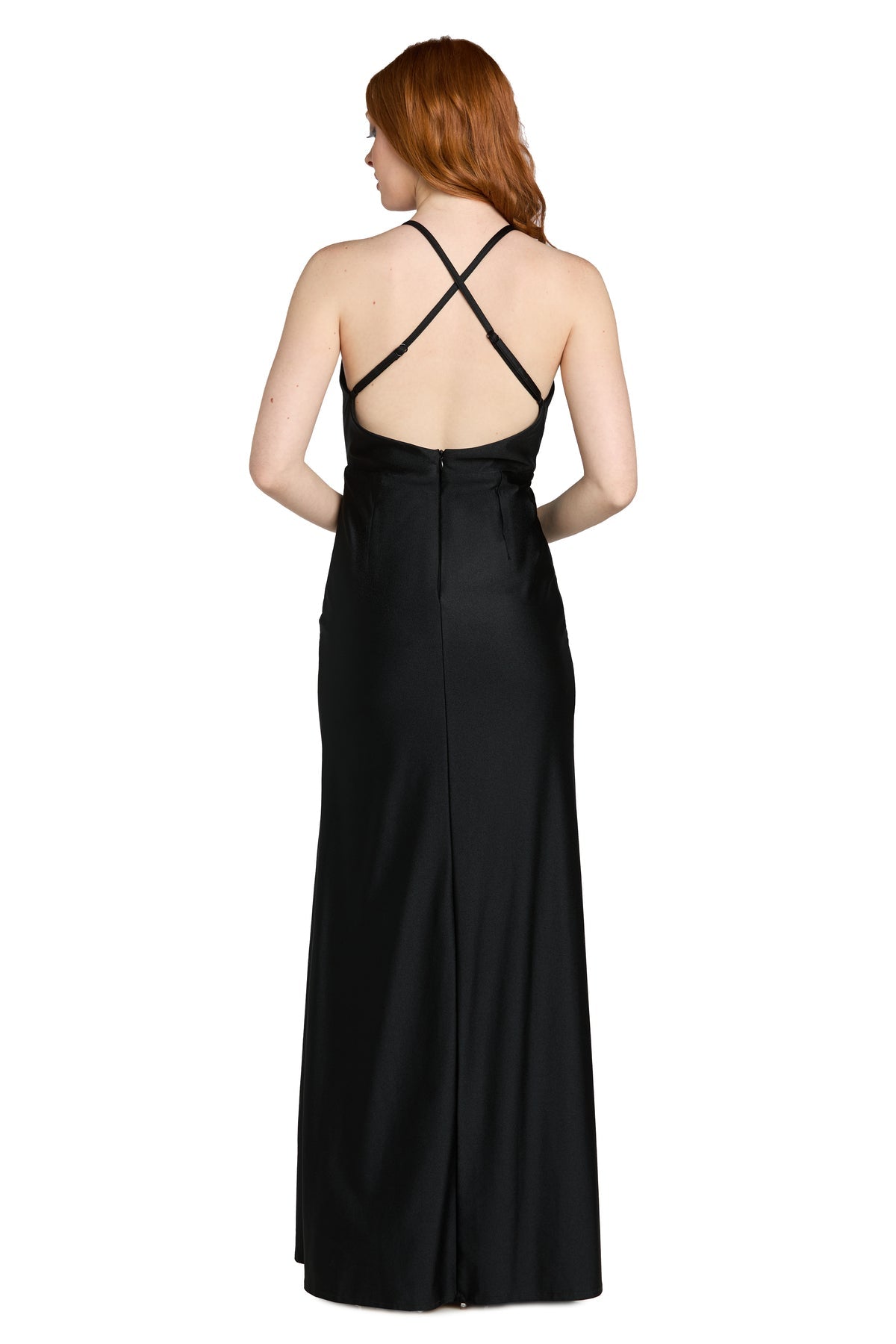 Plunging V-Neck Long Velvet Prom Dress by Morgan & Co 14108 in Black