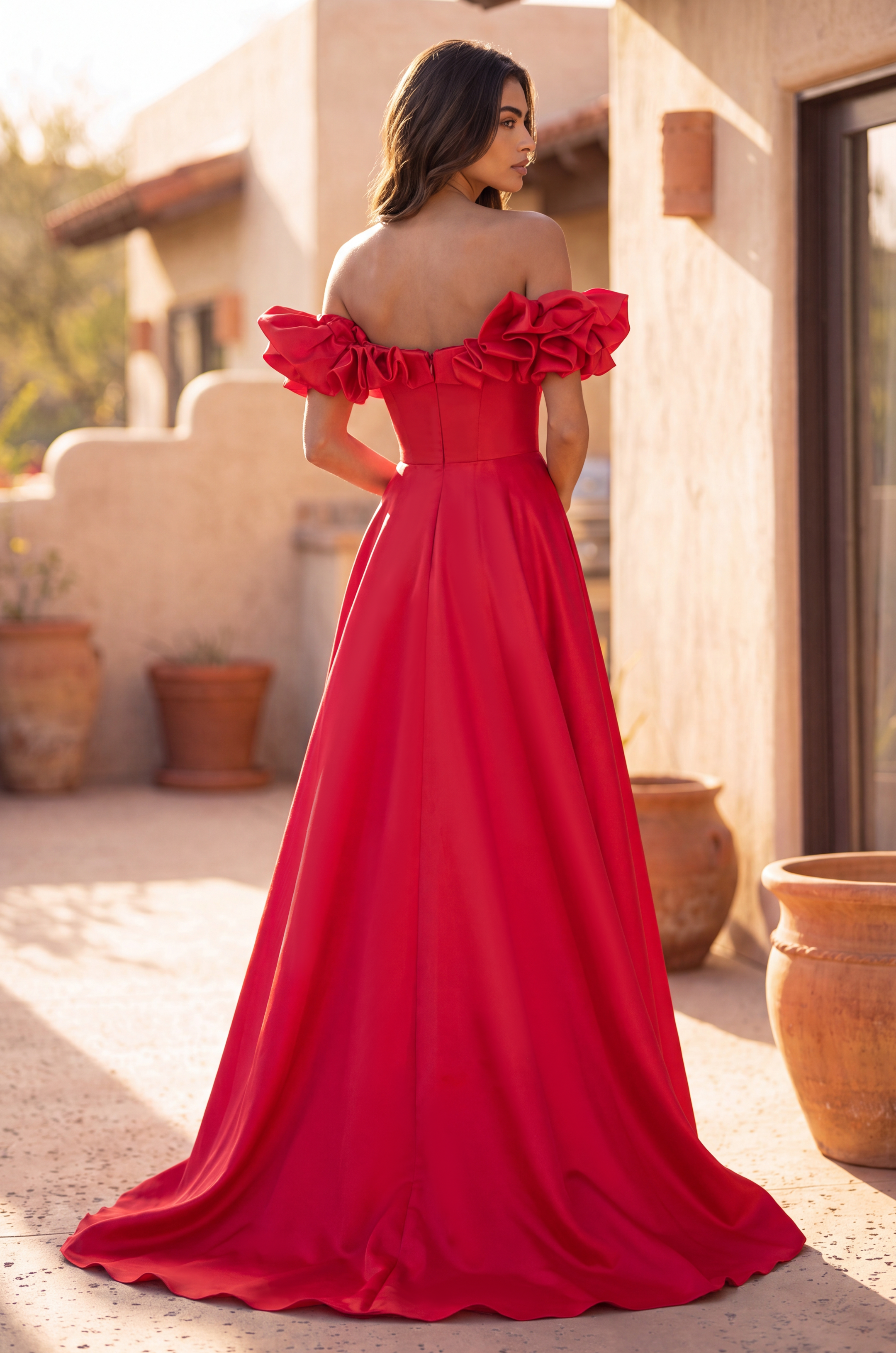 long red ruffle dress Elegant Ruffles Formal Evening while a daring slit adds movement and allure Tiered Ruffle Dress Garnet, Garnet